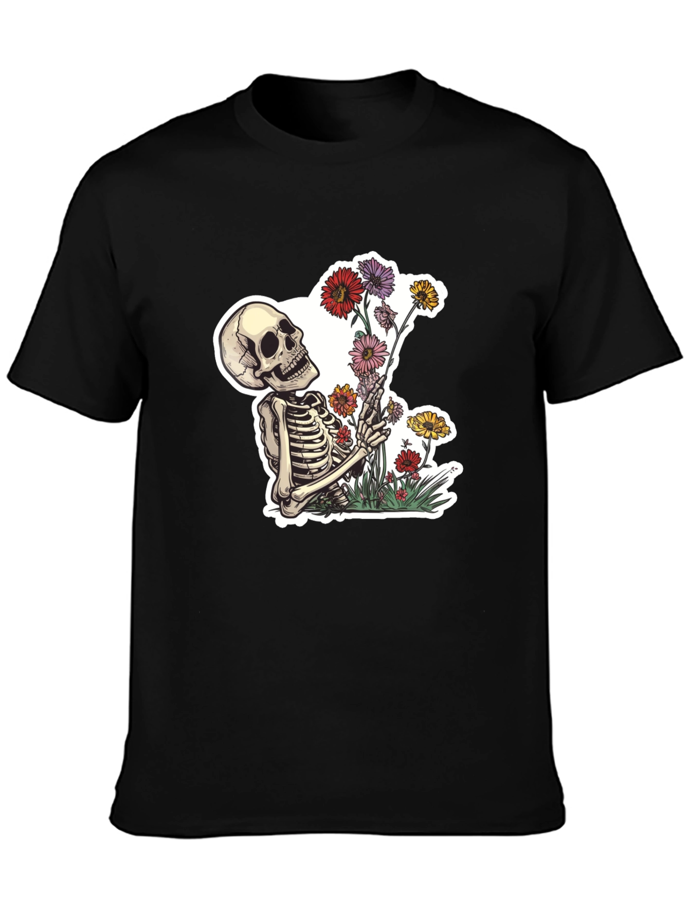 Skeleton with Flowers Graphic T-Shirt