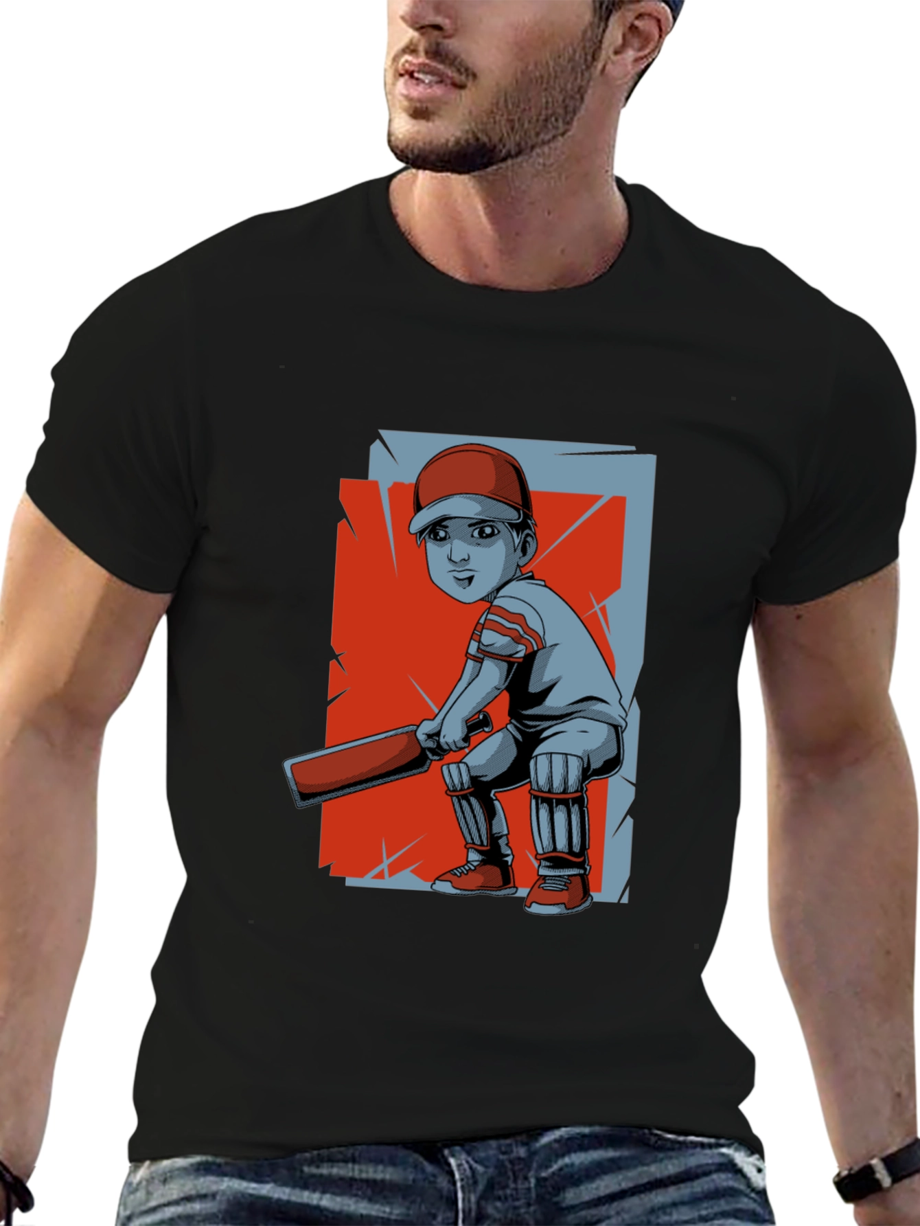 Cricket Player Graphic Tee - Trendy Sportswear