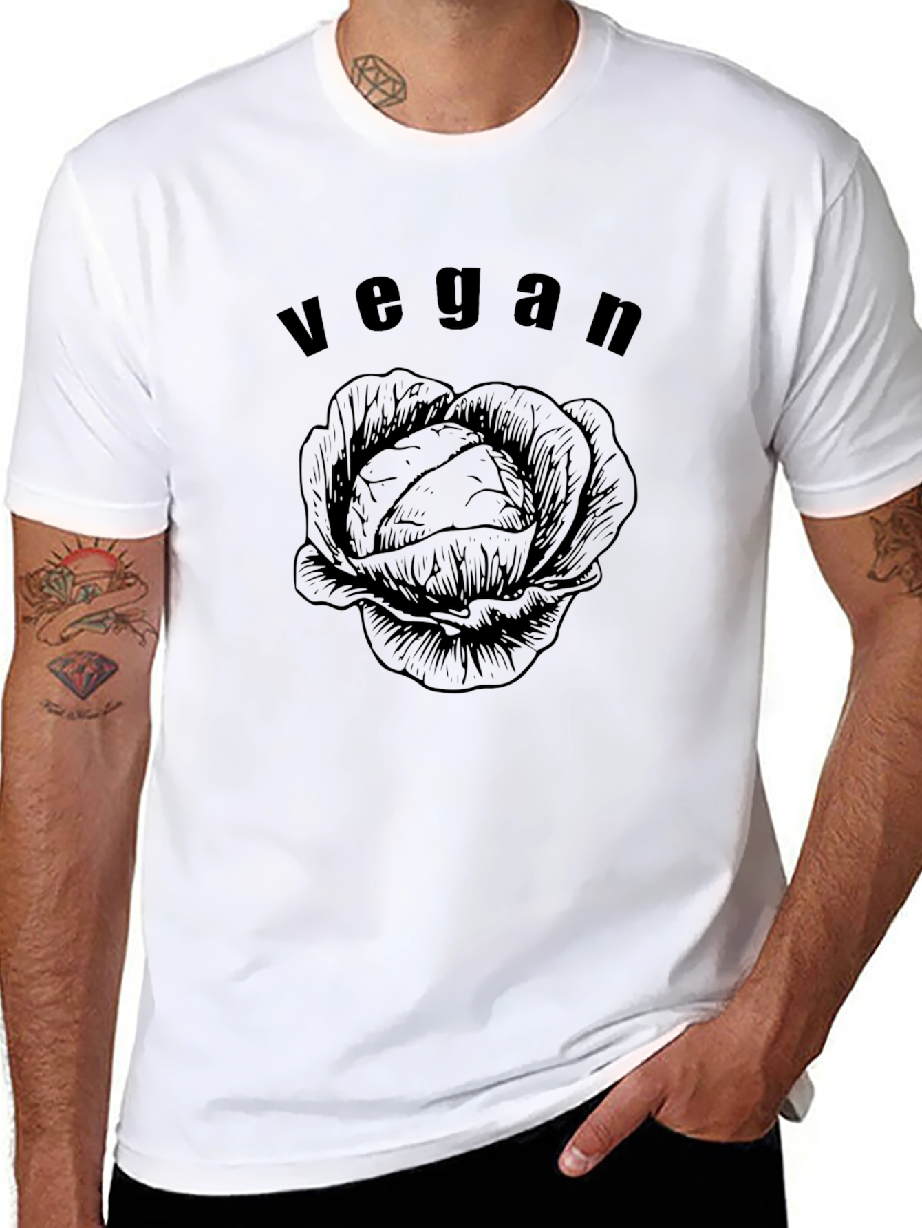 Vegan Cabbage Graphic Tee - Black