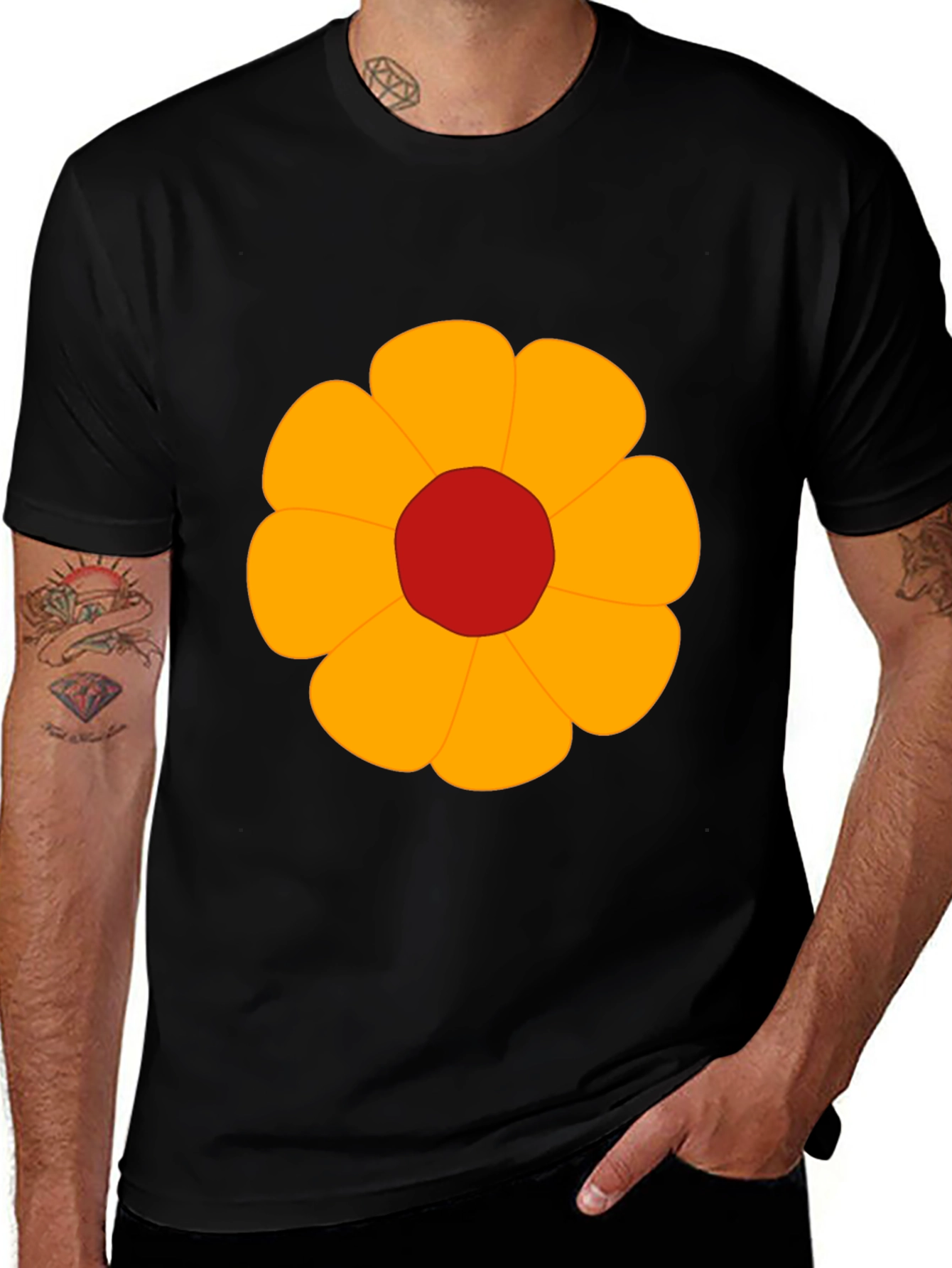 Black T-Shirt with Bold Flower Graphic