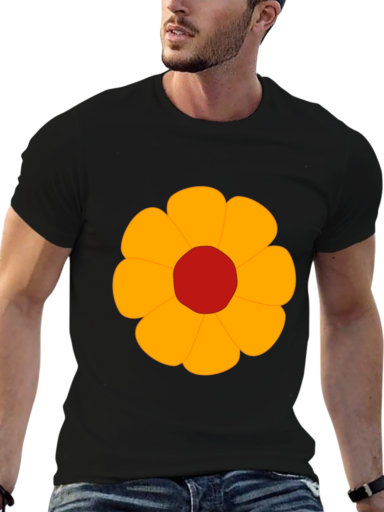 Black T-Shirt with Bold Flower Graphic