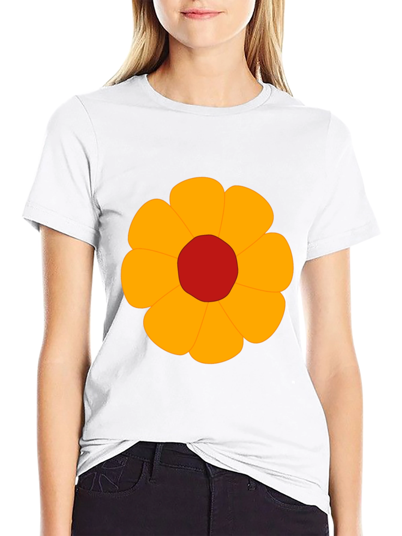 Black T-Shirt with Bold Flower Graphic