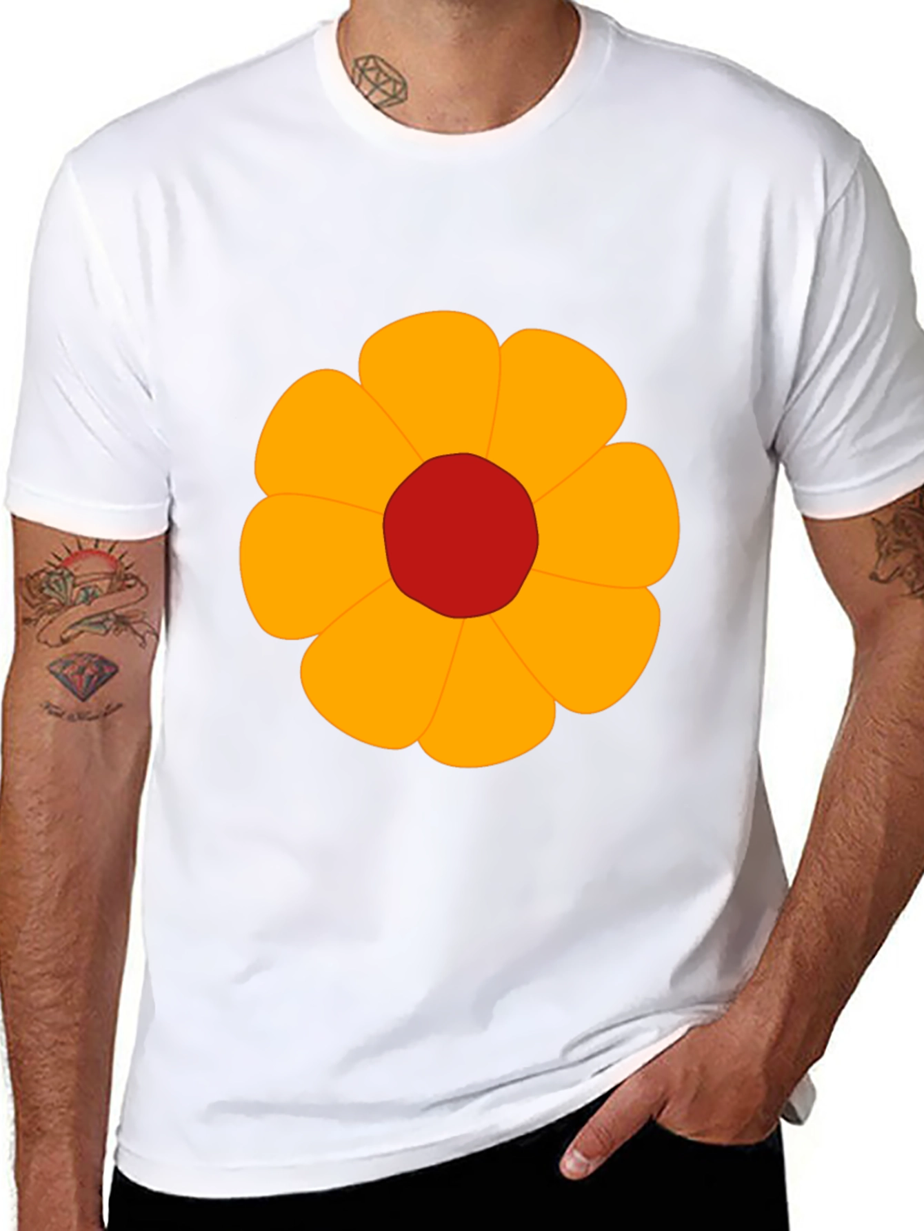 Black T-Shirt with Bold Flower Graphic