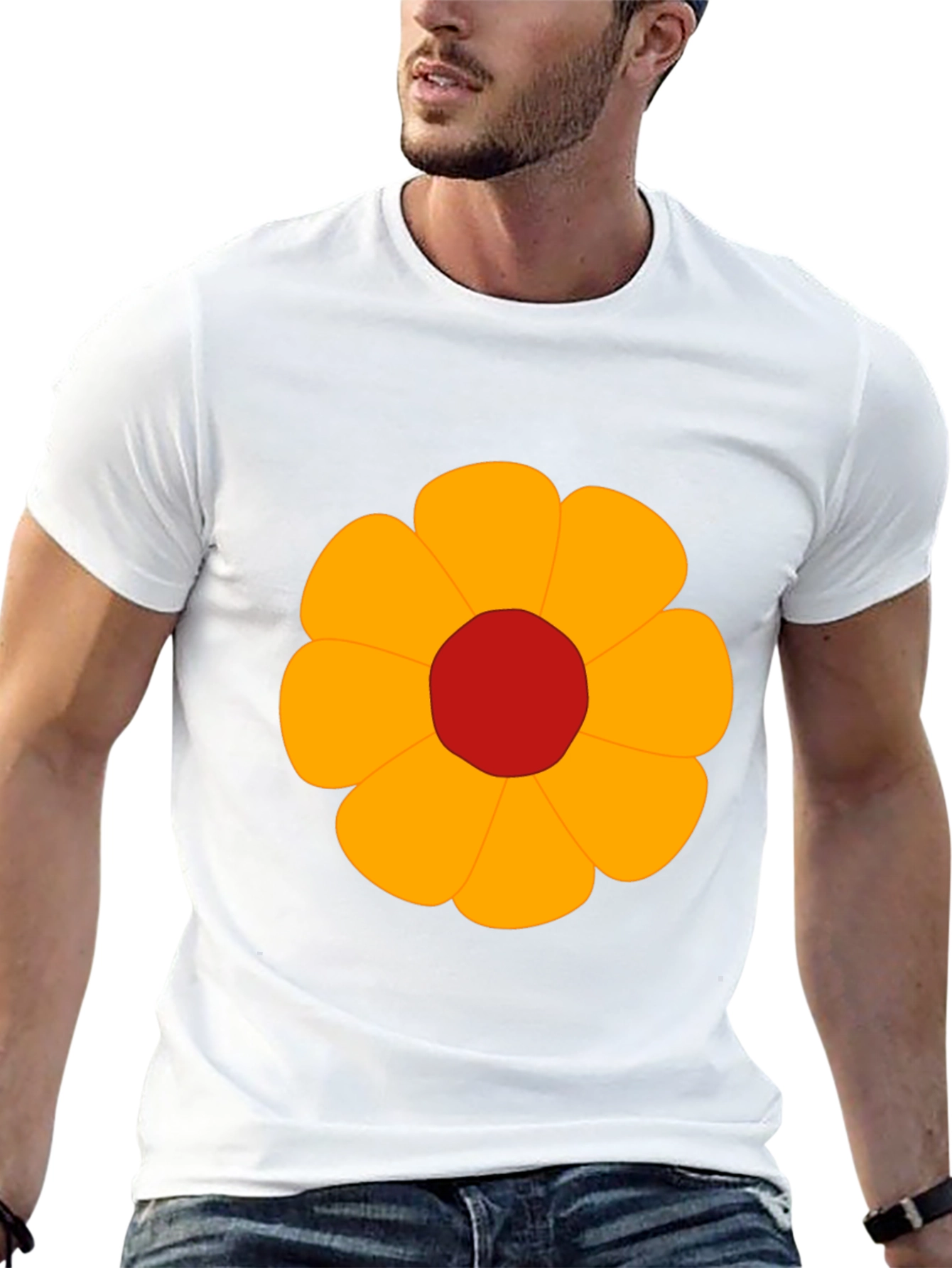 Black T-Shirt with Bold Flower Graphic