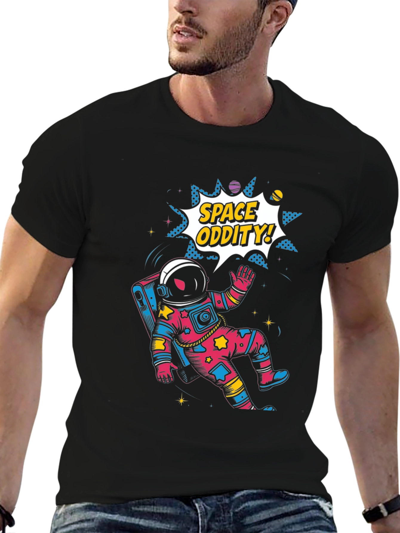 Space Oddity Graphic Tee - Black Cotton Blend