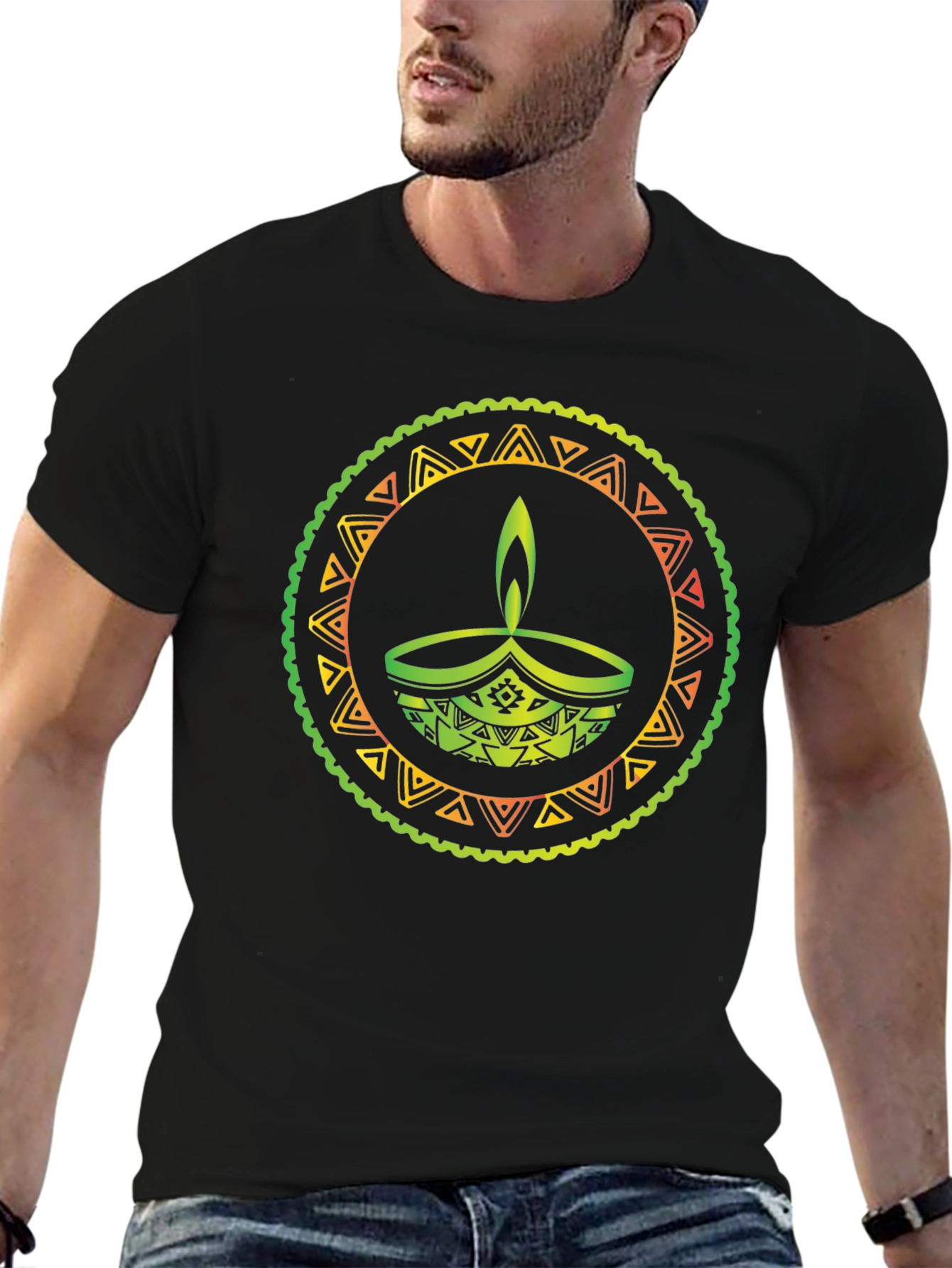Diwali Lamp Graphic Tee - Black