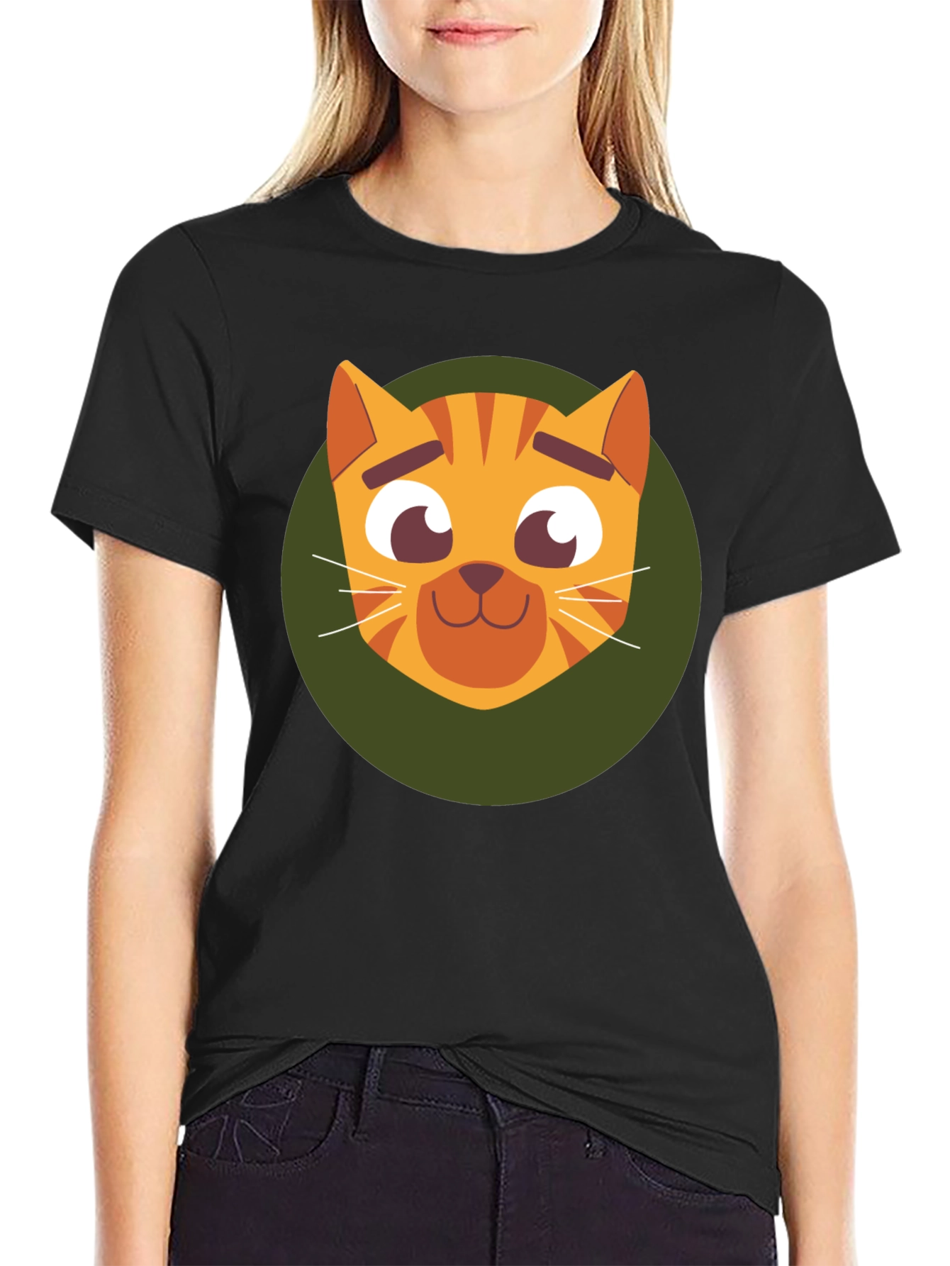 Cute Cartoon Cat Graphic T-Shirt - Soft Black Tee