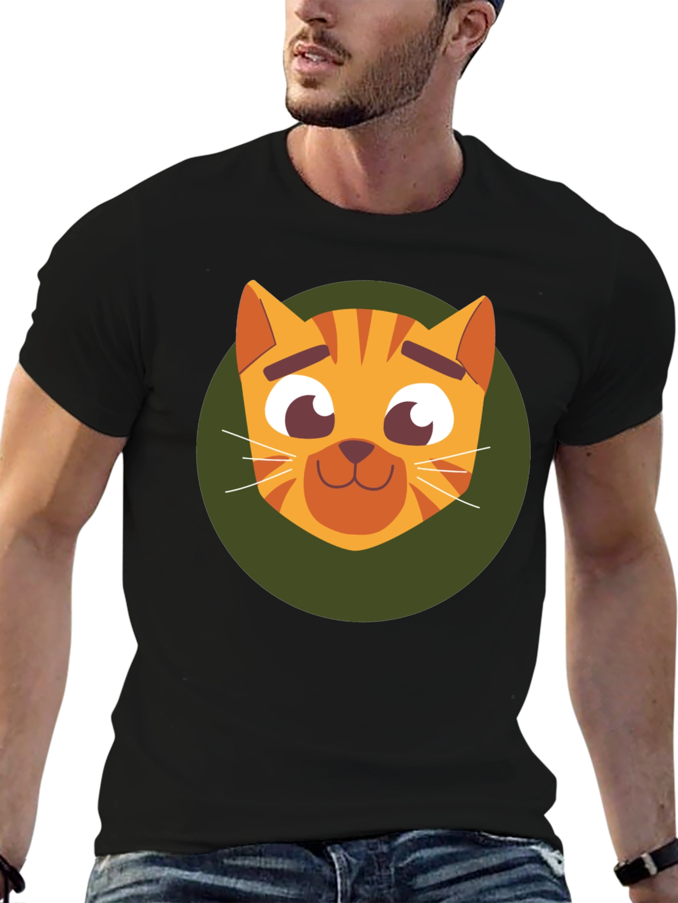 Cute Cartoon Cat Graphic T-Shirt - Soft Black Tee