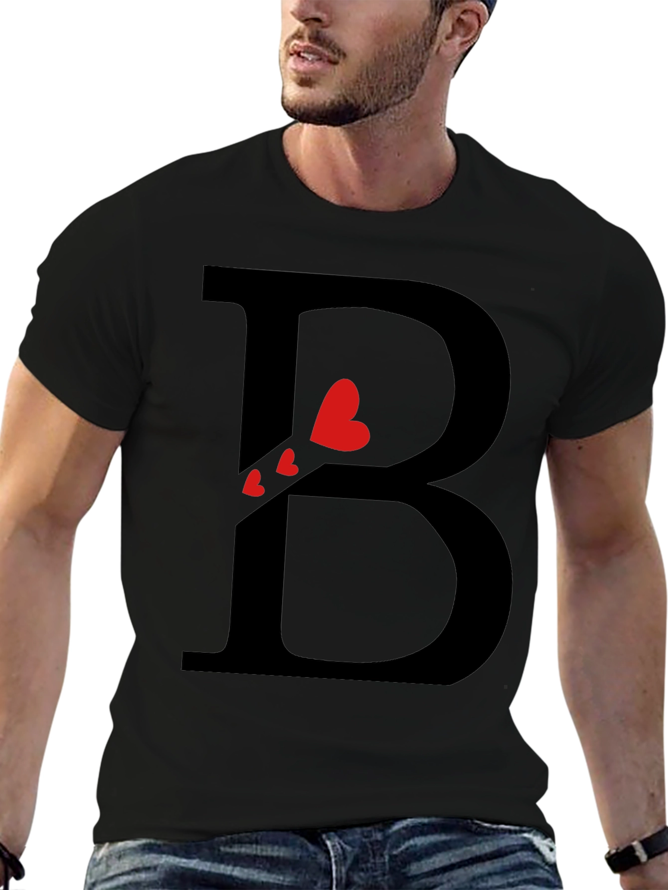 Heart Initial B Black T-Shirt