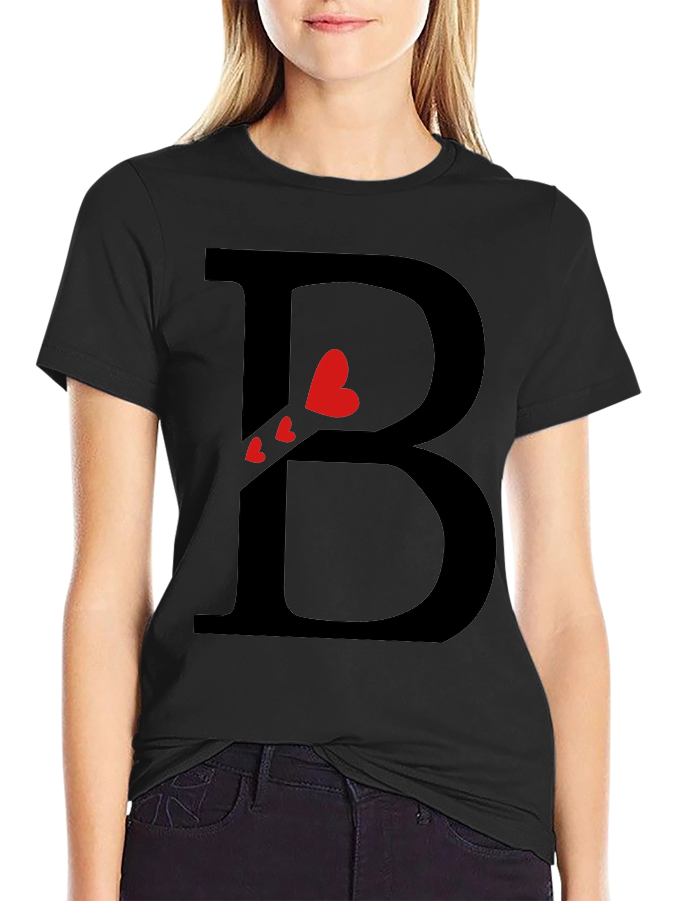 Heart Initial B Black T-Shirt