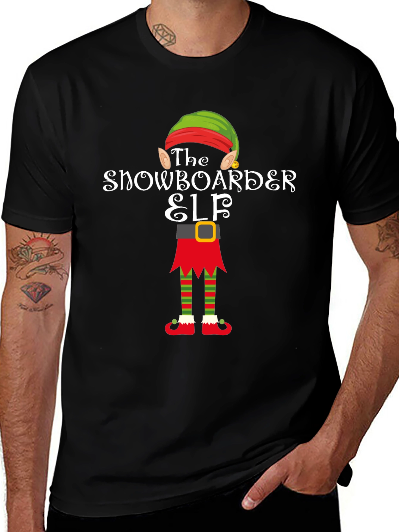 Snowboarder Elf Holiday Graphic Tee
