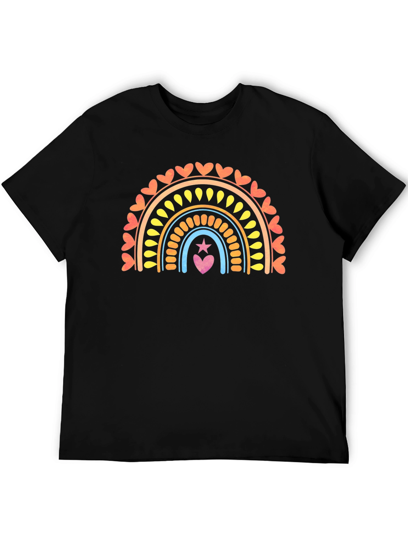 Rainbow Heart Star Graphic Tee - Black