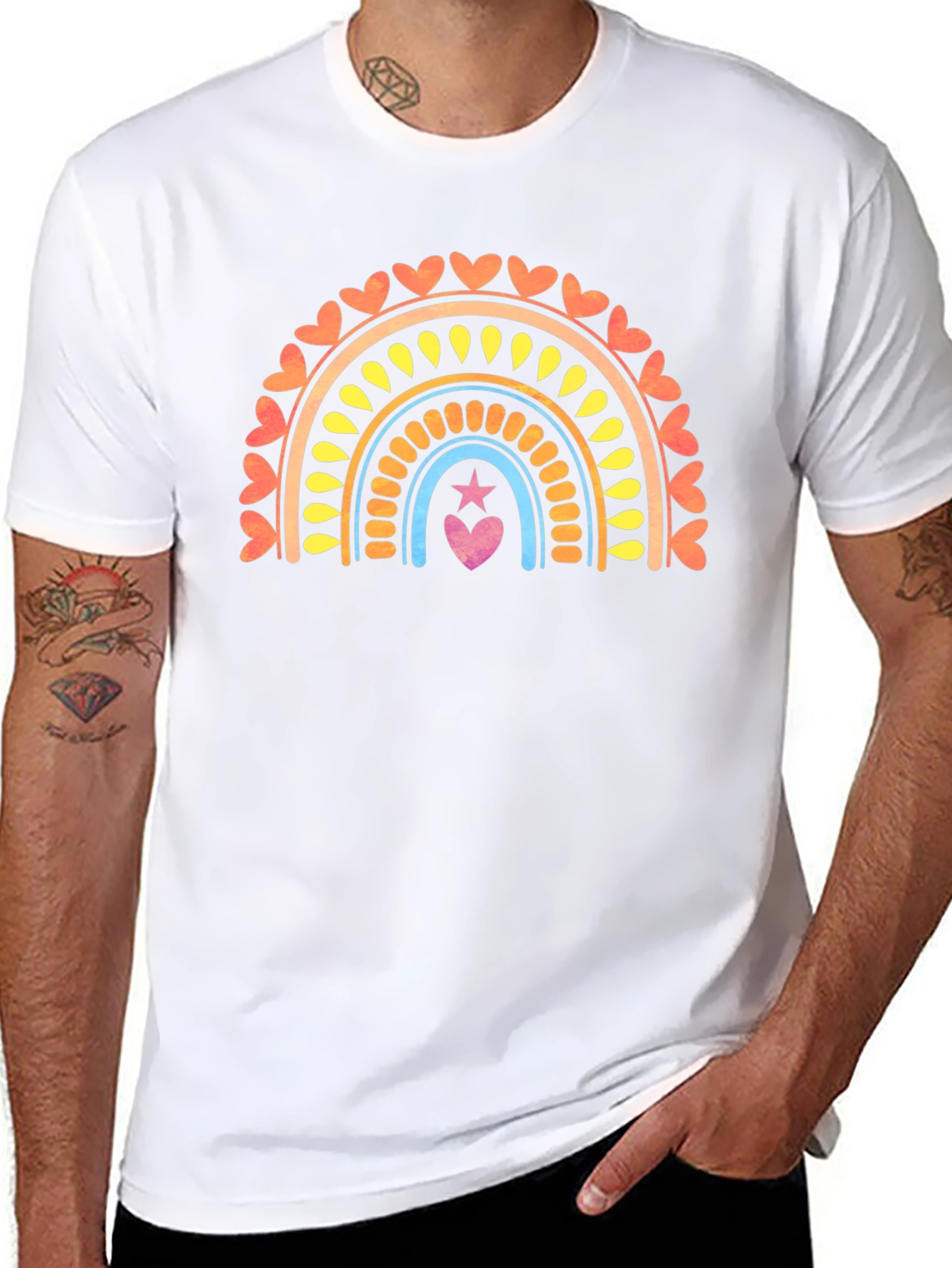 Rainbow Heart Star Graphic Tee - Black