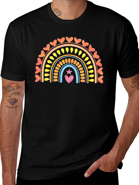 Rainbow Heart Star Graphic Tee - Black