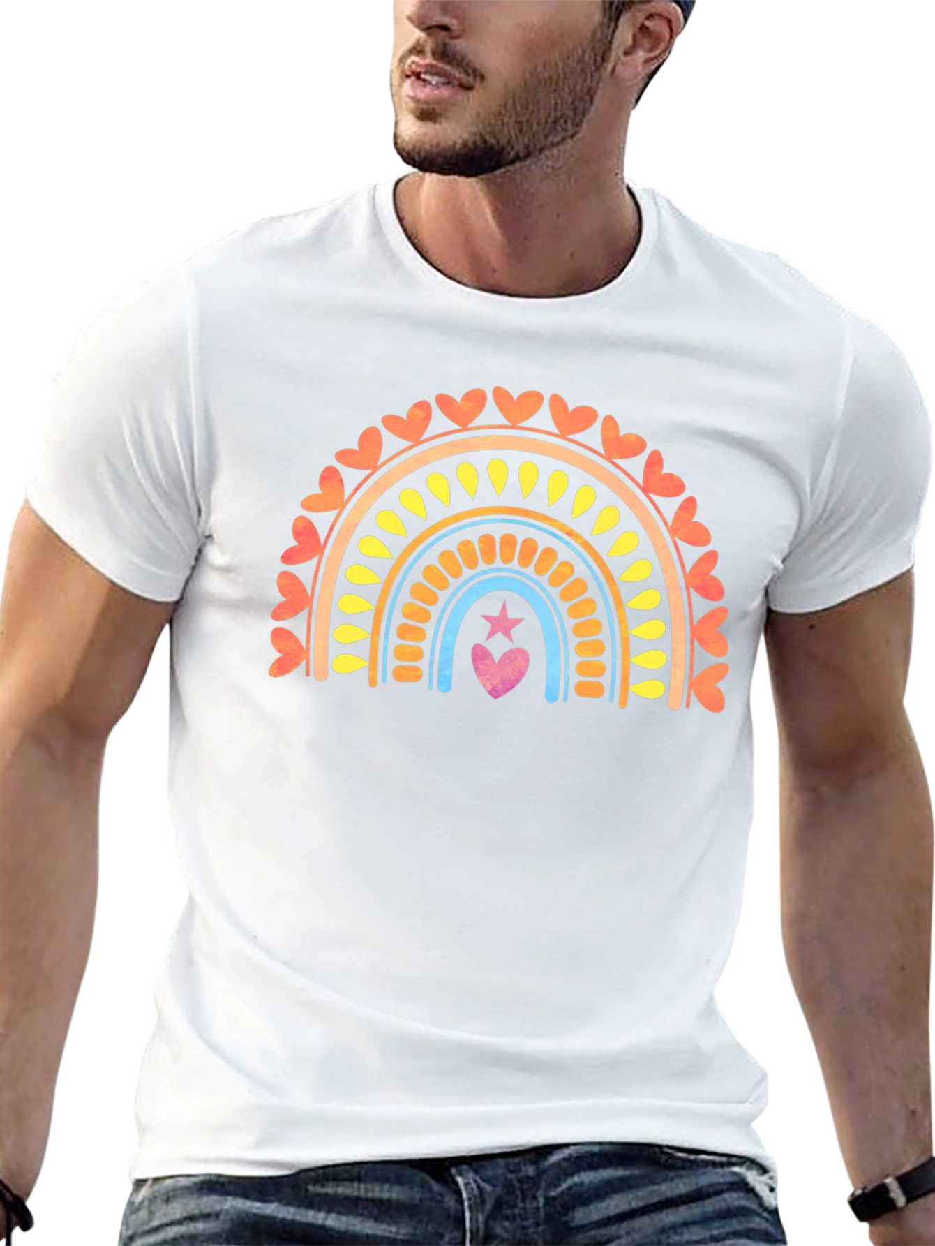 Rainbow Heart Star Graphic Tee - Black