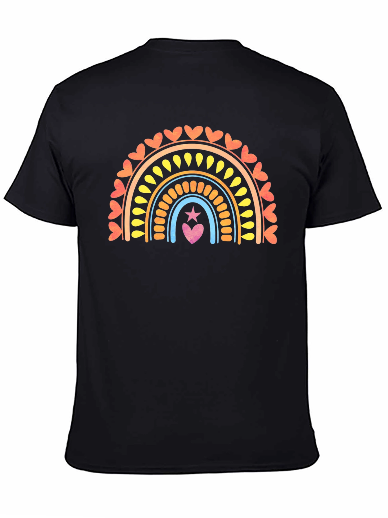 Rainbow Heart Star Graphic Tee - Black