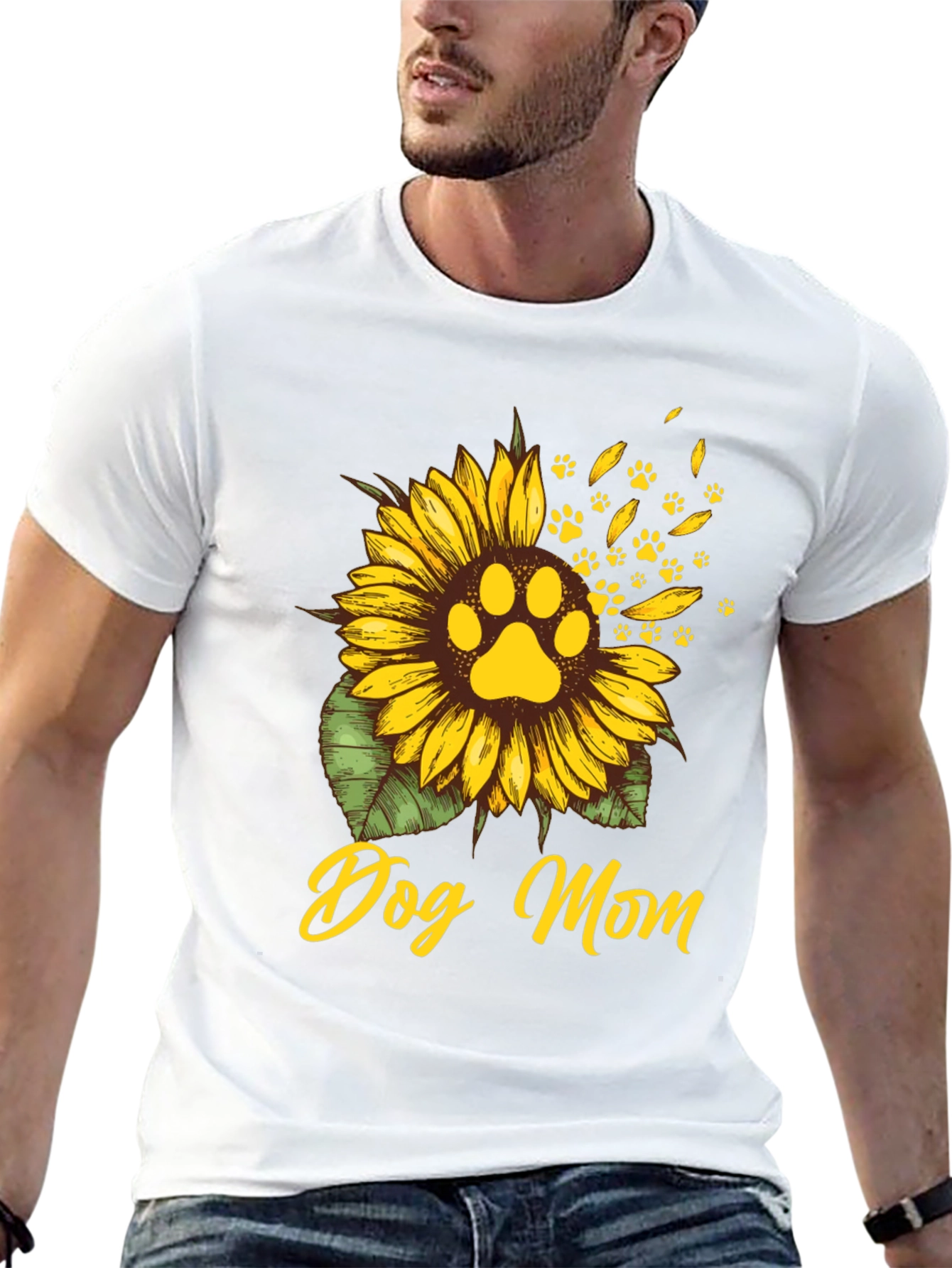 Dog Mom Sunflower Paw Print T-Shirt