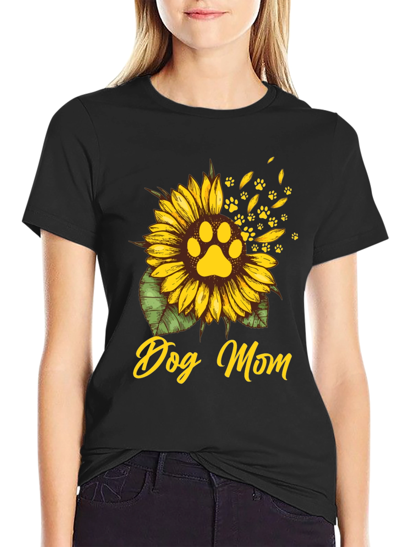 Dog Mom Sunflower Paw Print T-Shirt