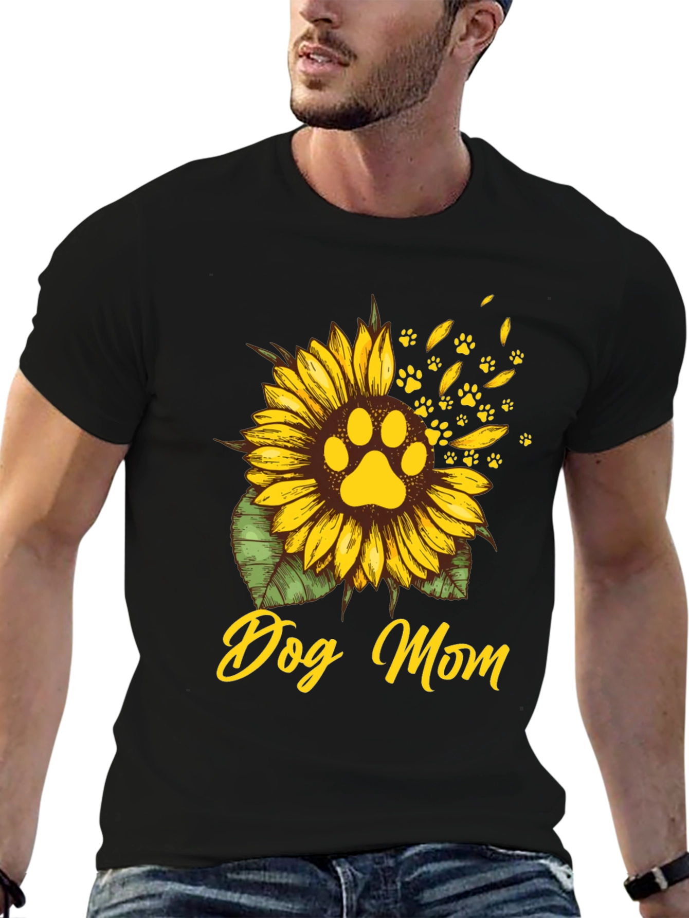 Dog Mom Sunflower Paw Print T-Shirt