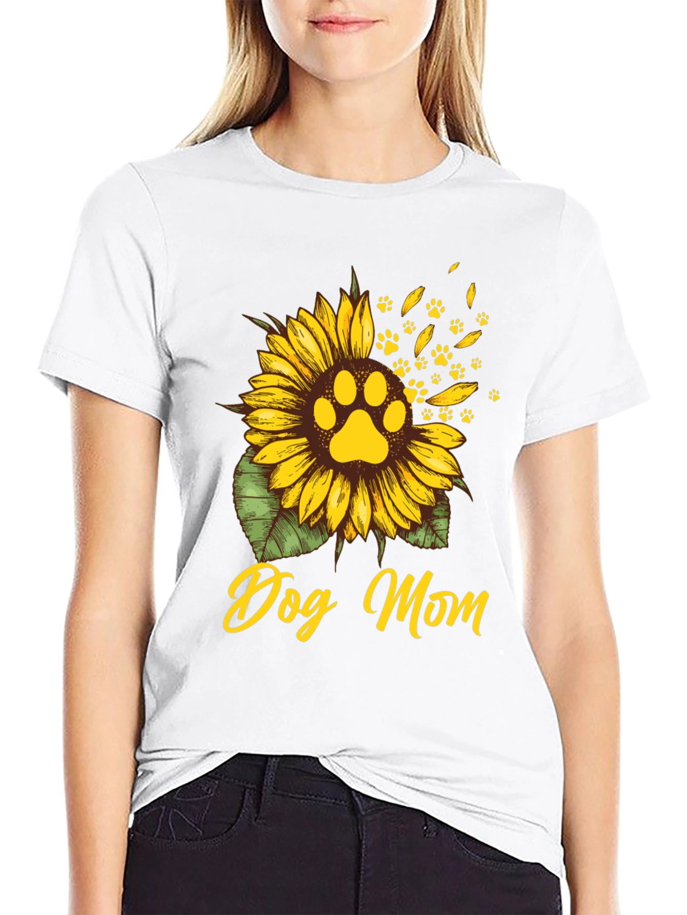 Dog Mom Sunflower Paw Print T-Shirt