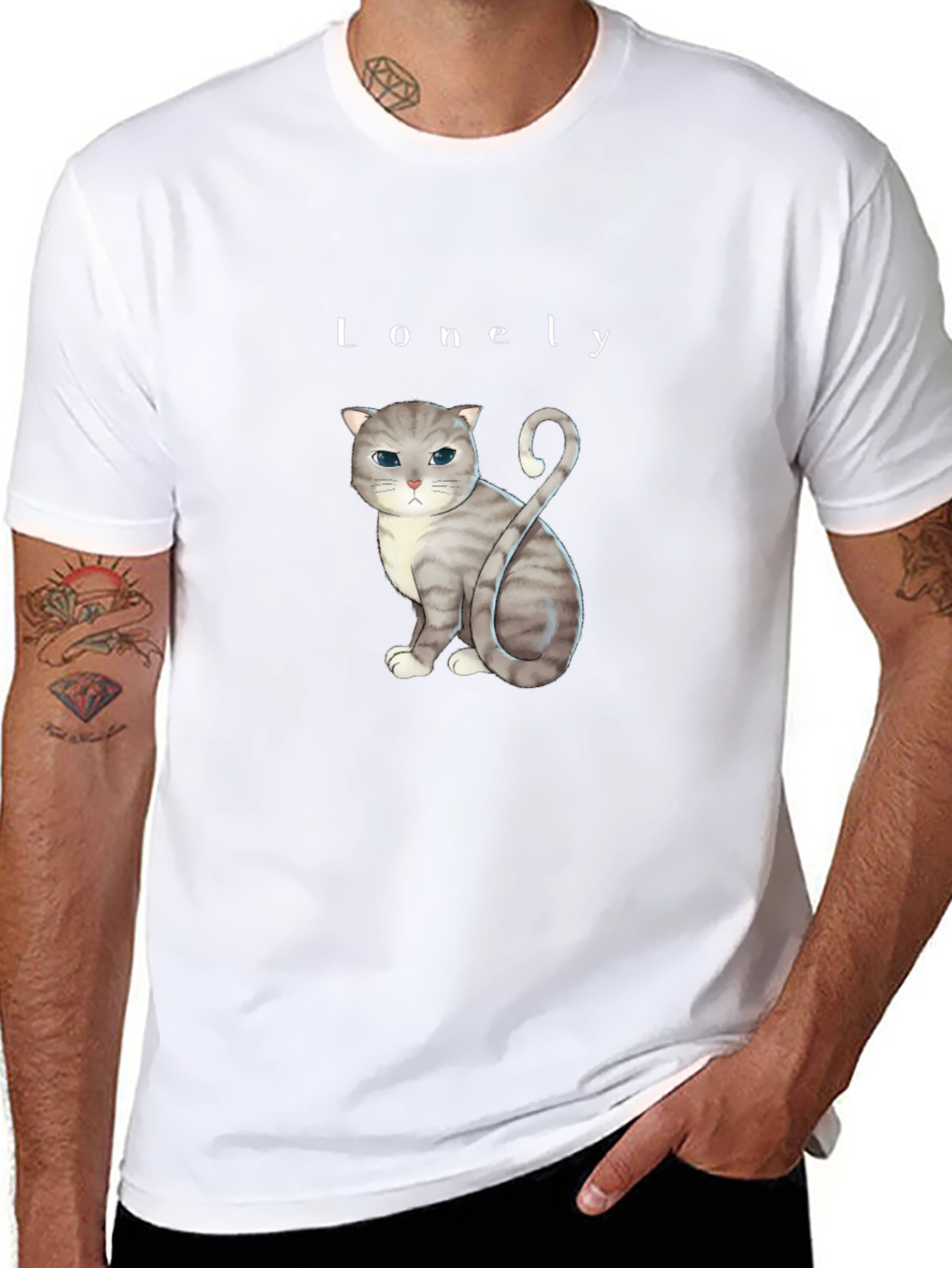 Lonely Cat Graphic T-Shirt - Unisex Cotton Tee