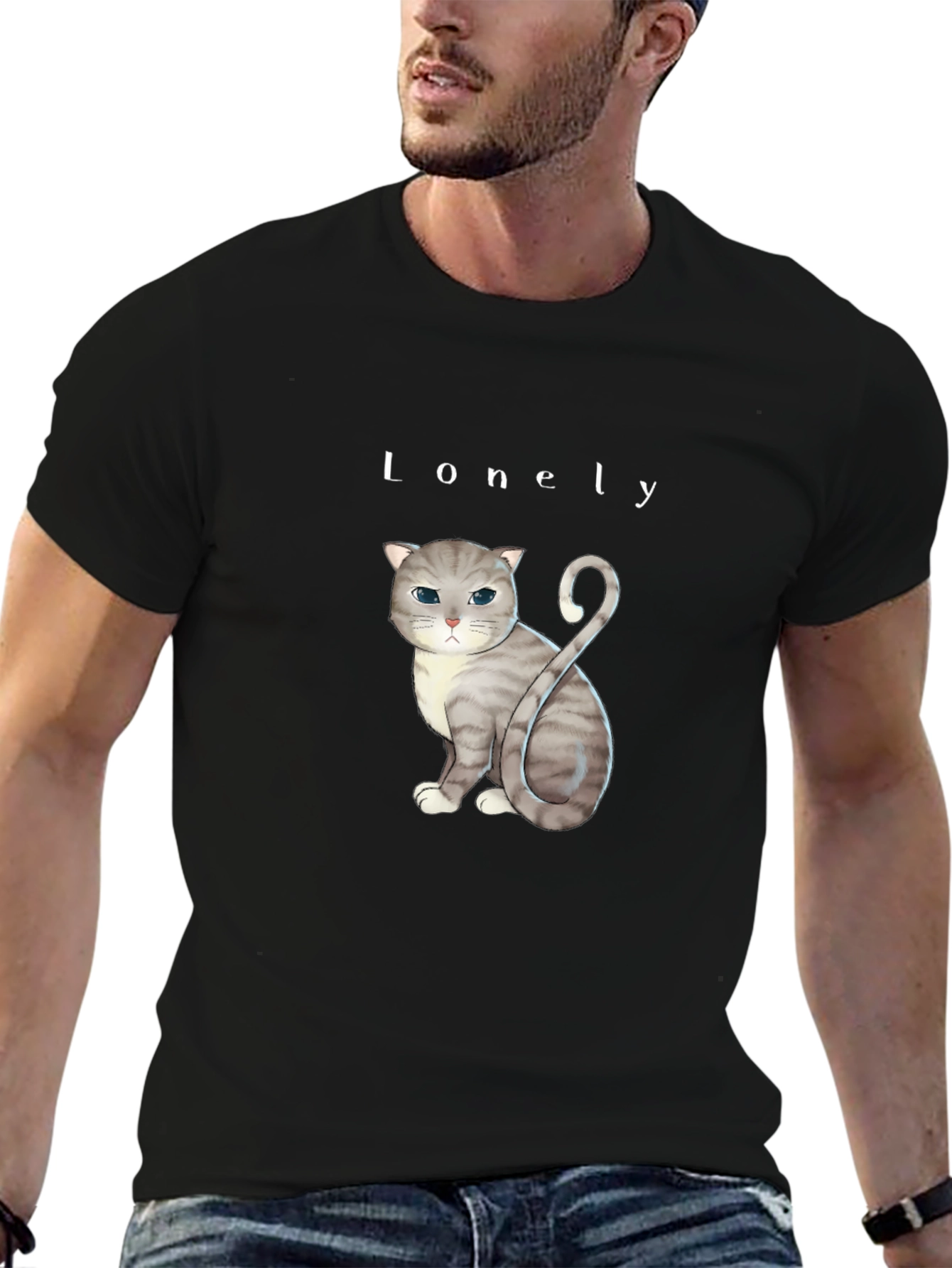 Lonely Cat Graphic T-Shirt - Unisex Cotton Tee
