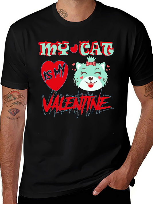 My Cat is My Valentine Black T-Shirt
