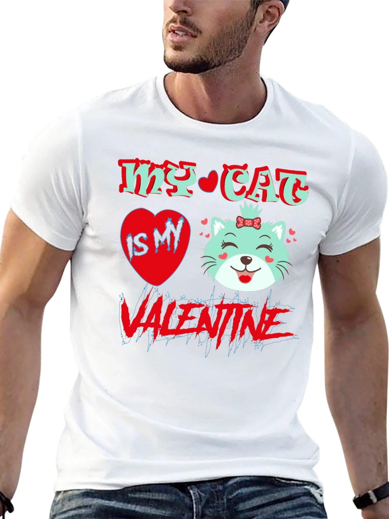 My Cat is My Valentine Black T-Shirt