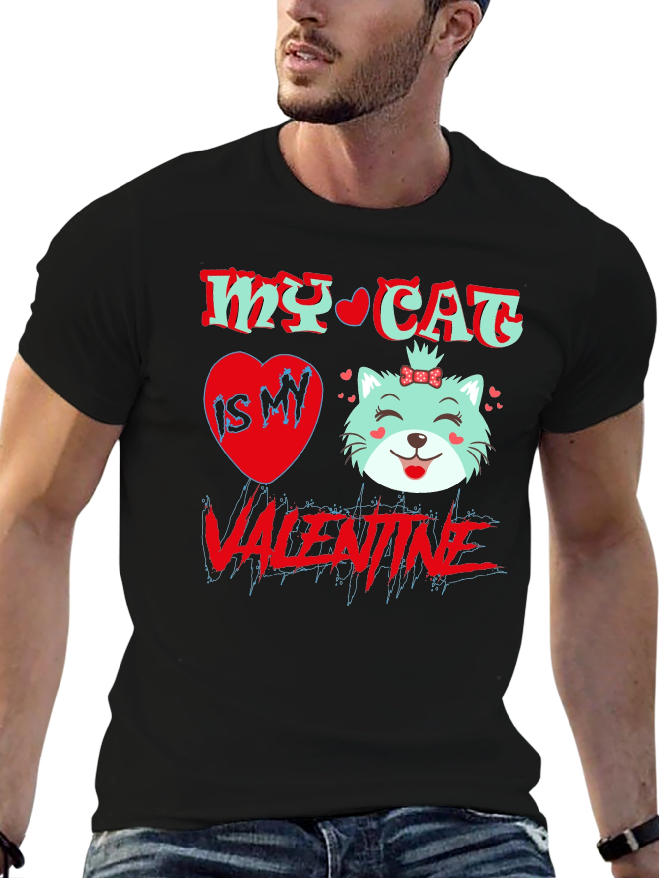 My Cat is My Valentine Black T-Shirt