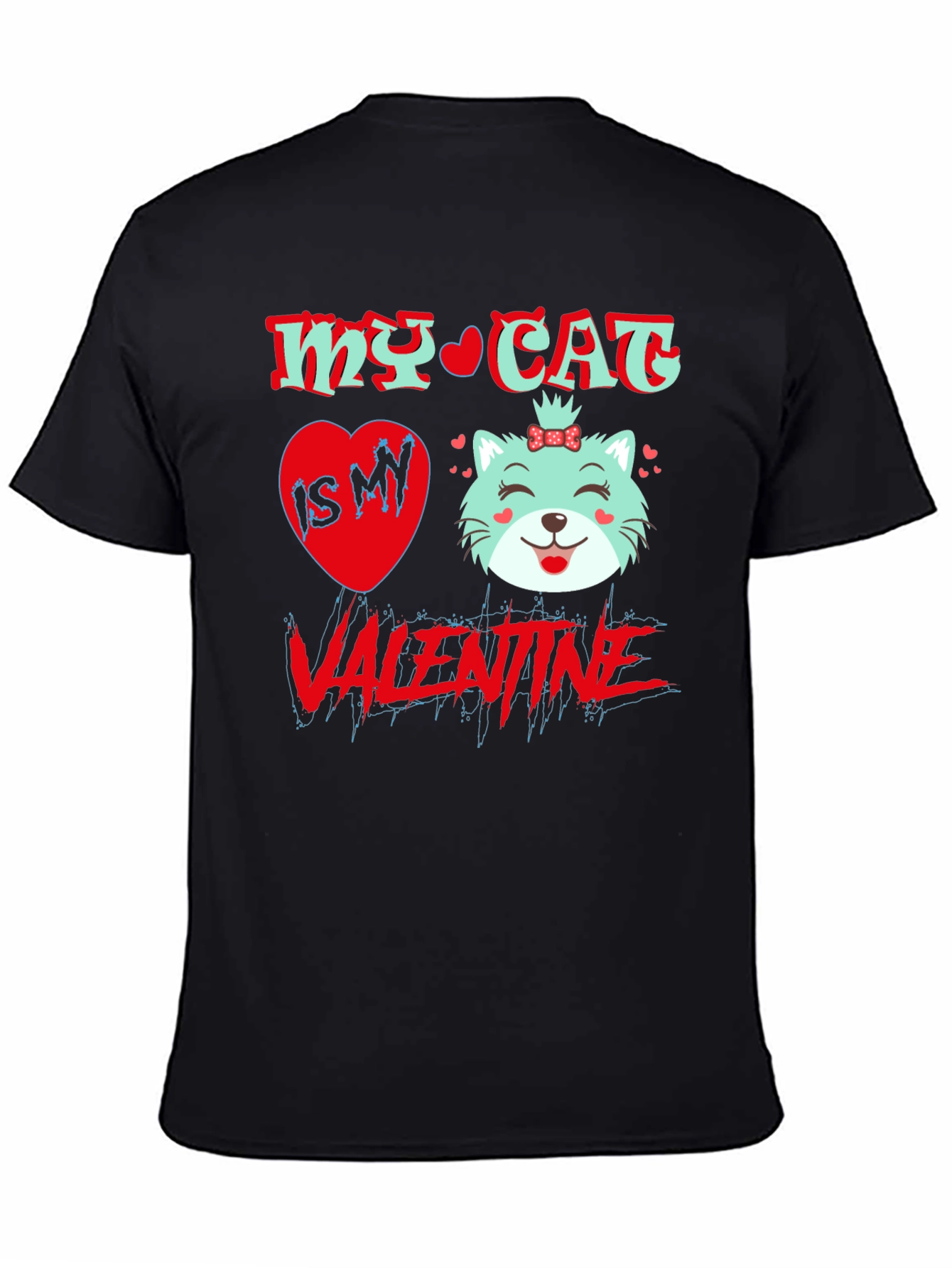 My Cat is My Valentine Black T-Shirt