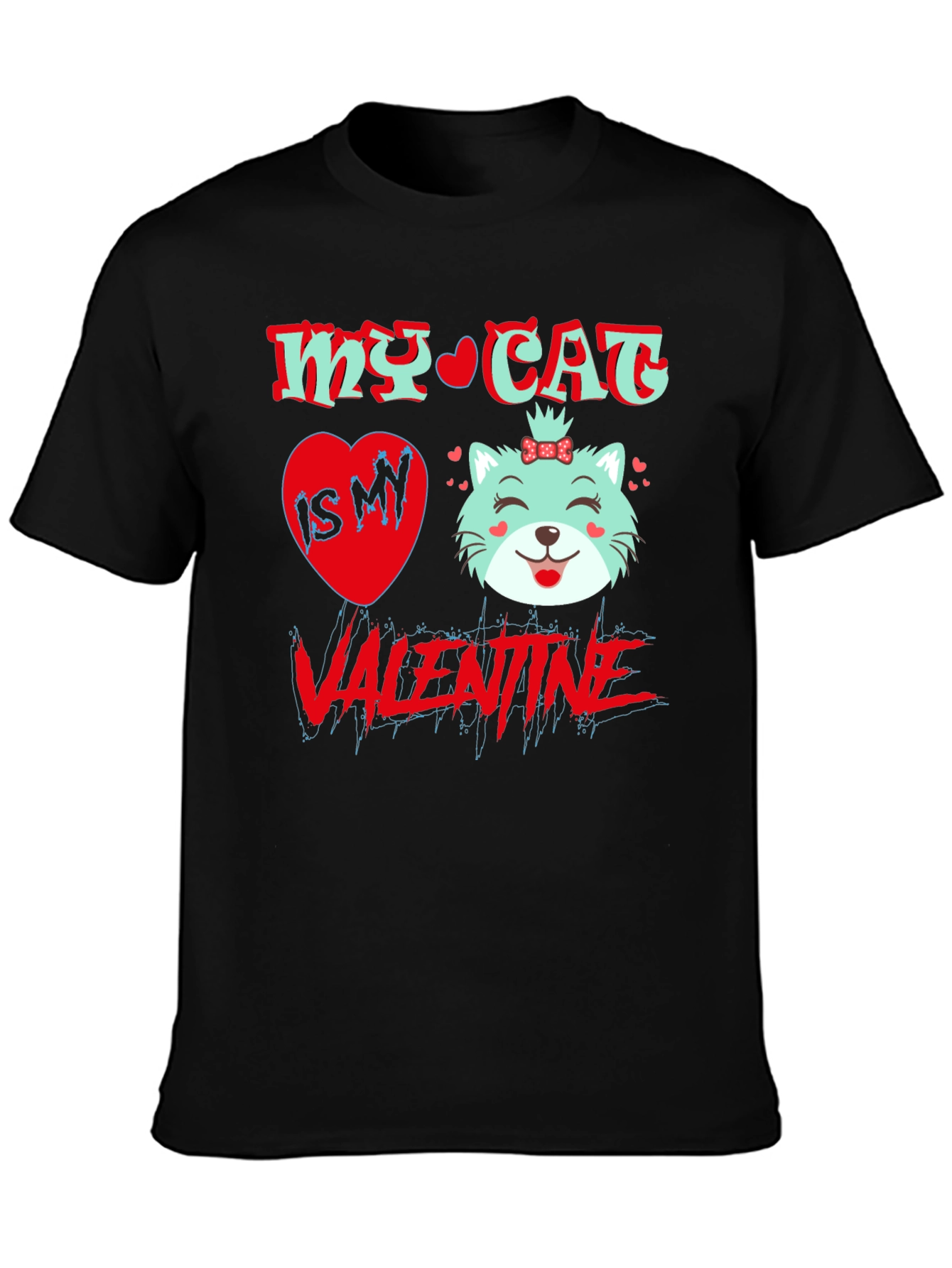 My Cat is My Valentine Black T-Shirt