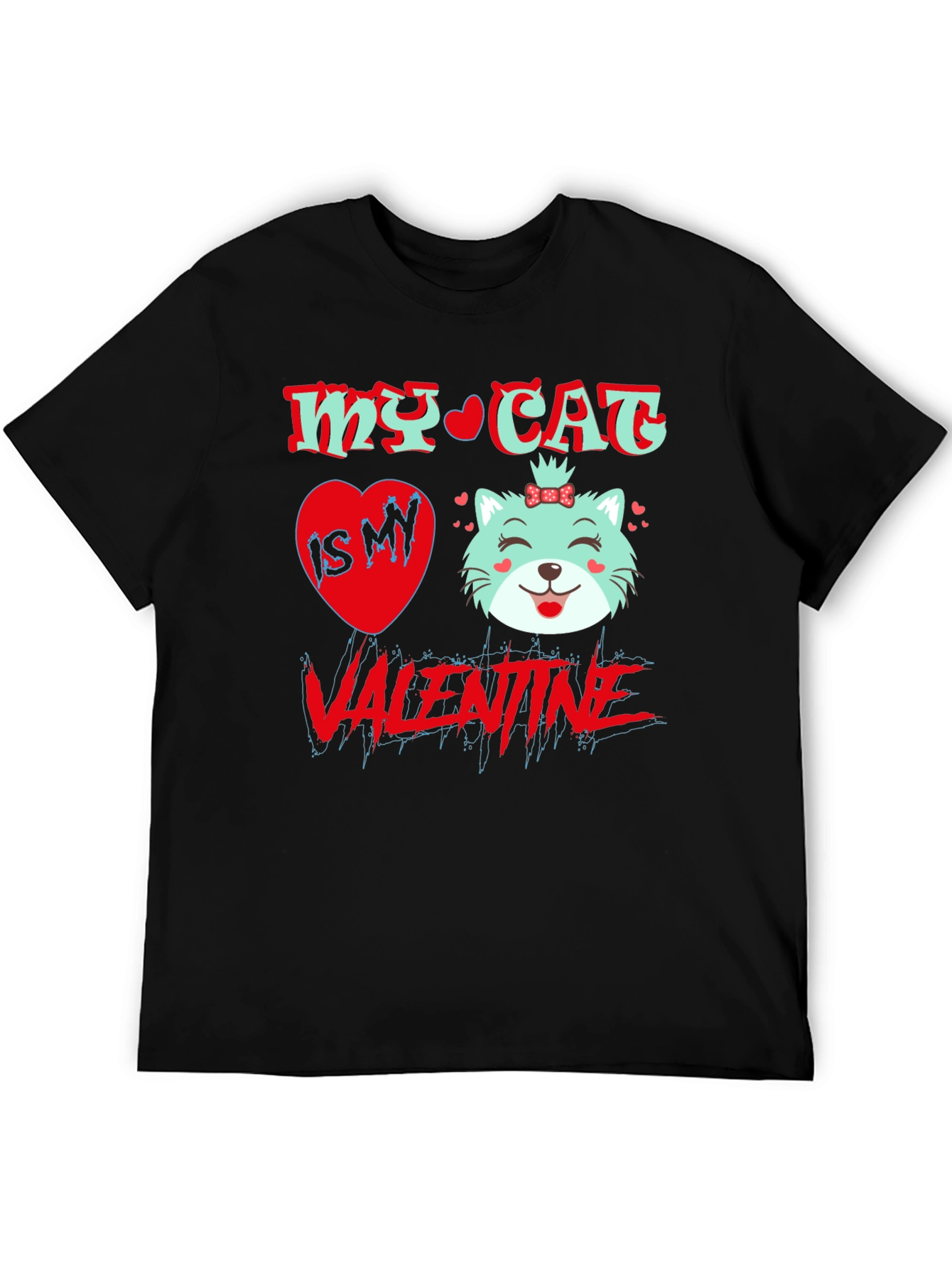 My Cat is My Valentine Black T-Shirt