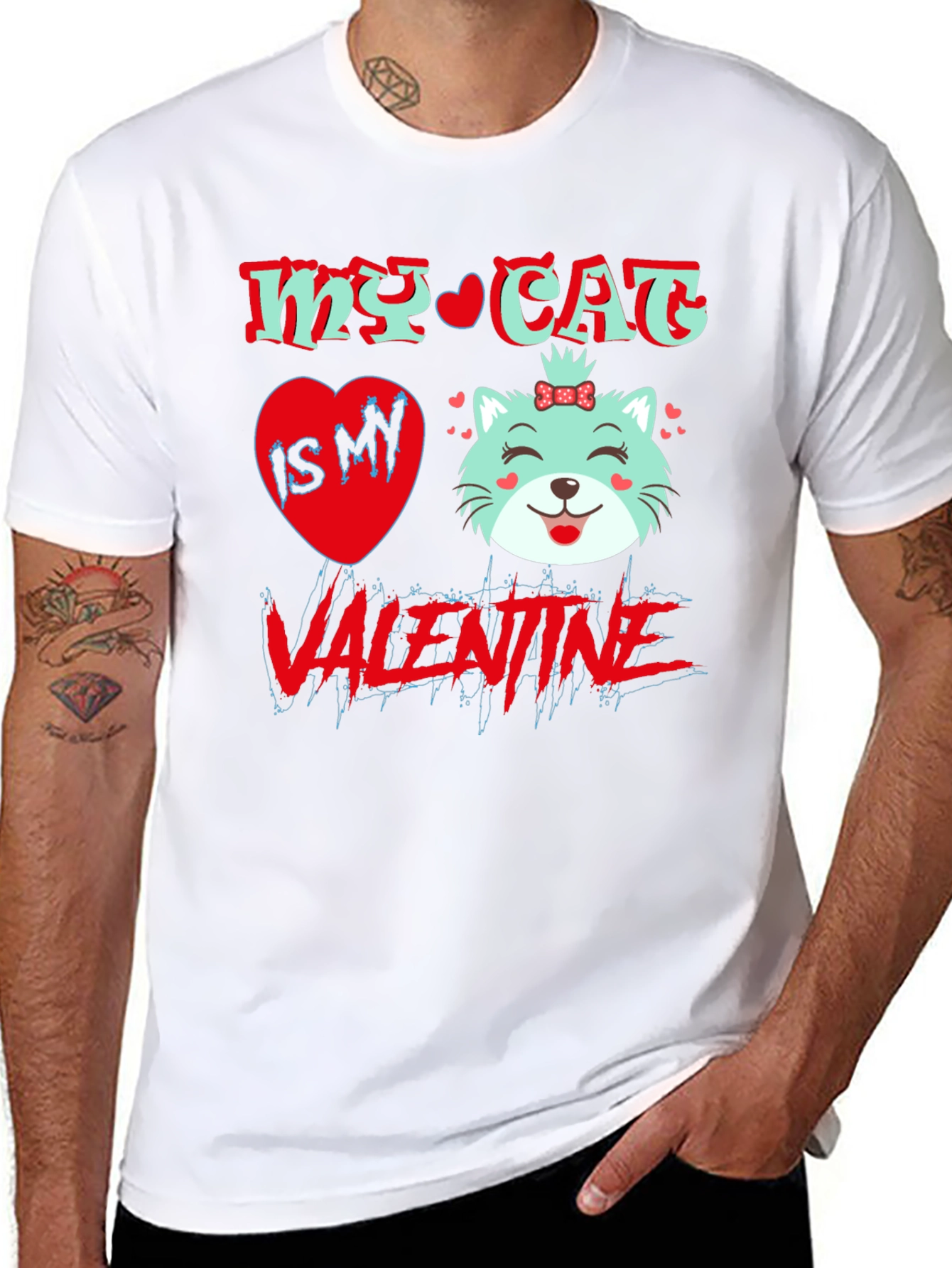 My Cat is My Valentine Black T-Shirt