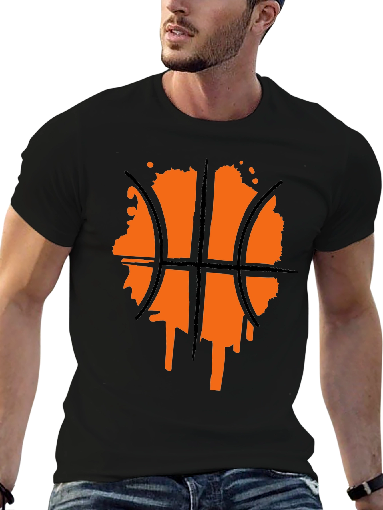 Basketball Graphic Tee - Black Crew Neck Shirt