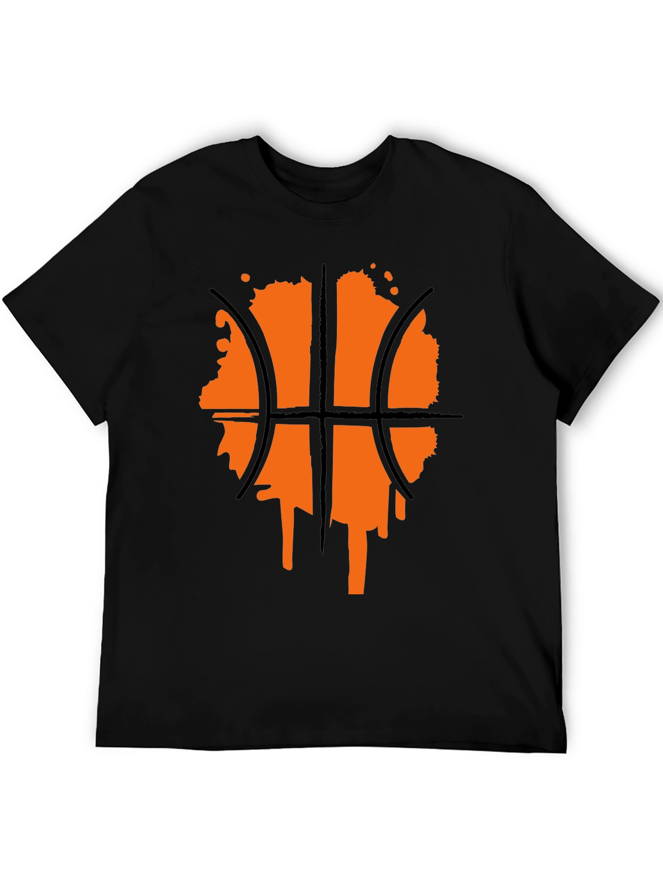 Basketball Graphic Tee - Black Crew Neck Shirt