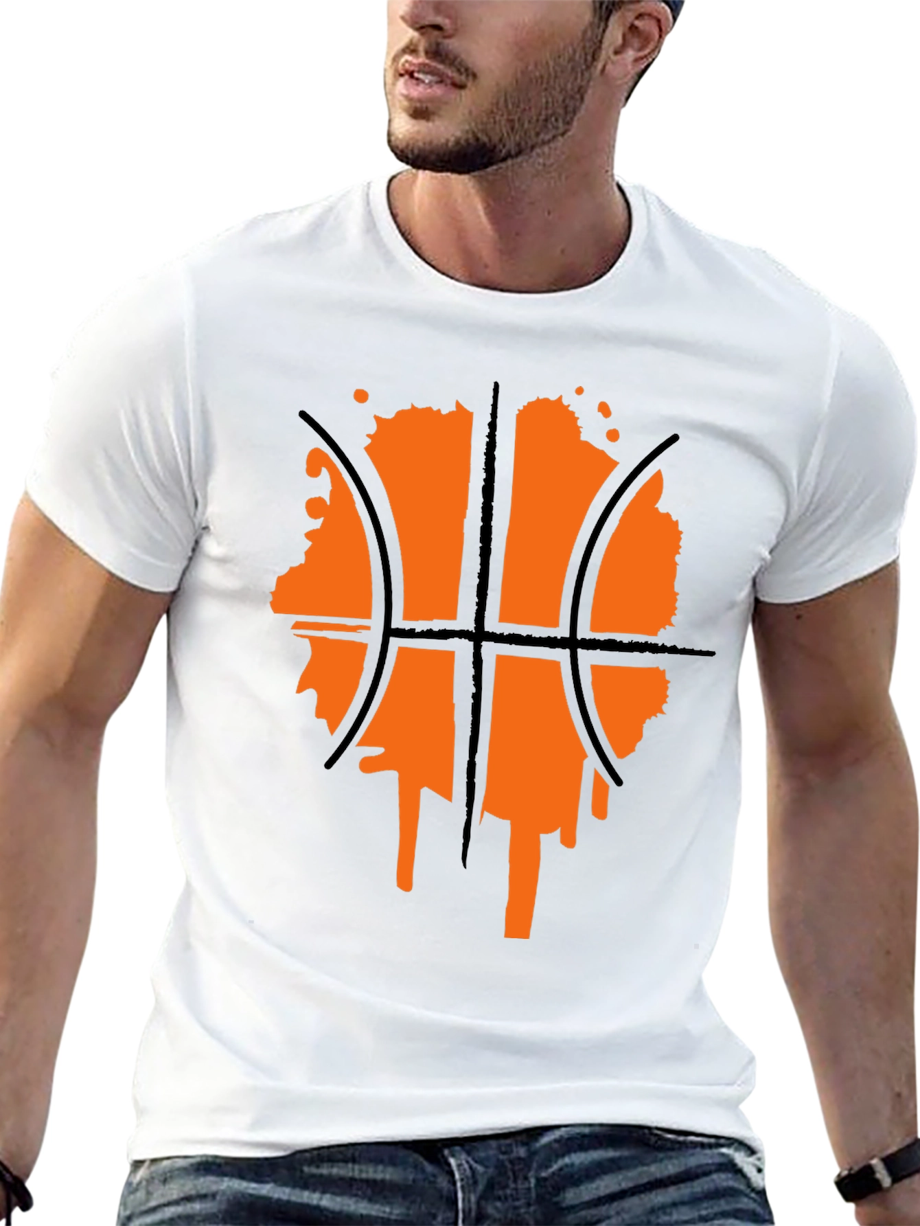 Basketball Graphic Tee - Black Crew Neck Shirt