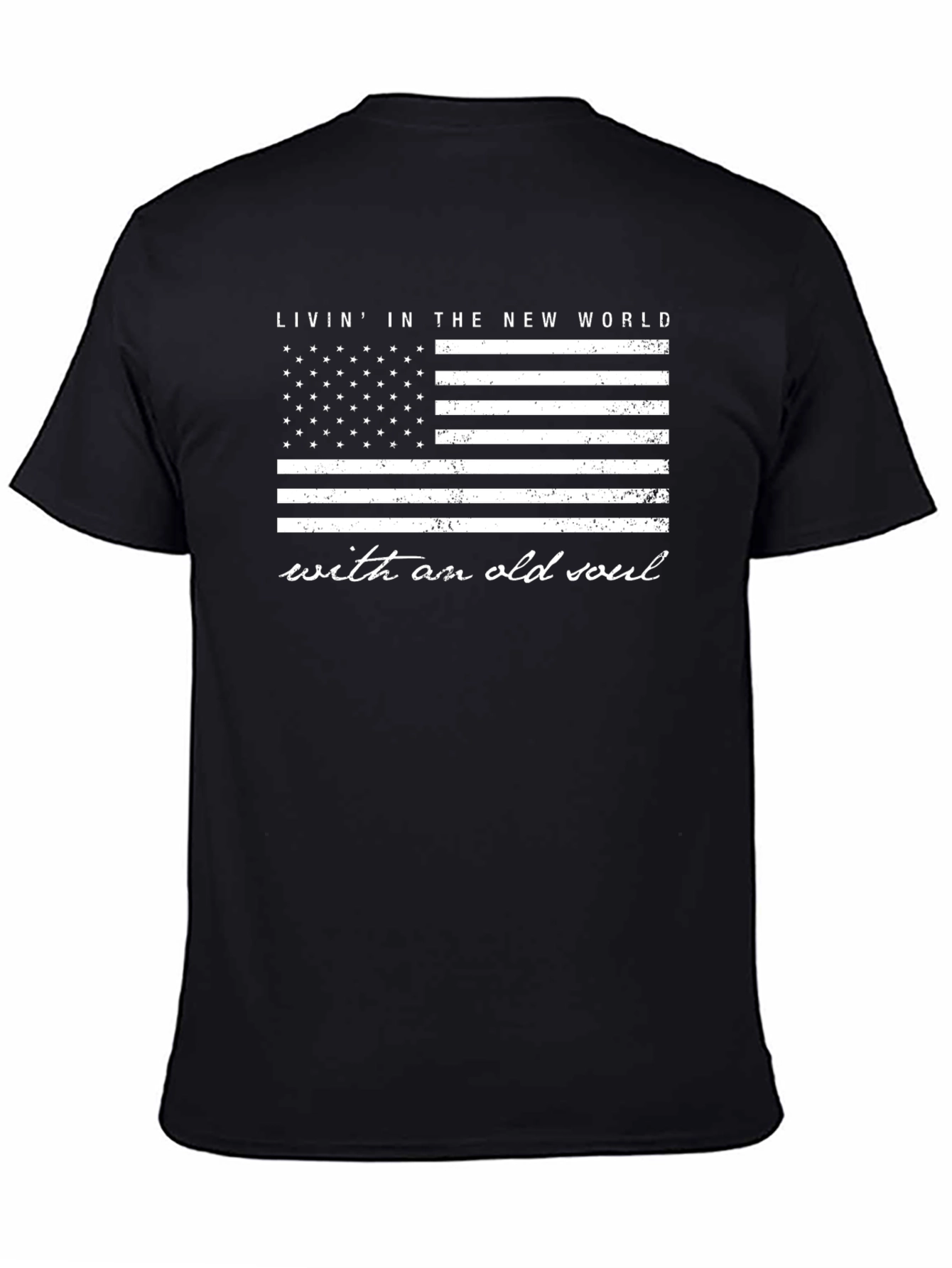 American Flag New World Old Soul Black T-Shirt