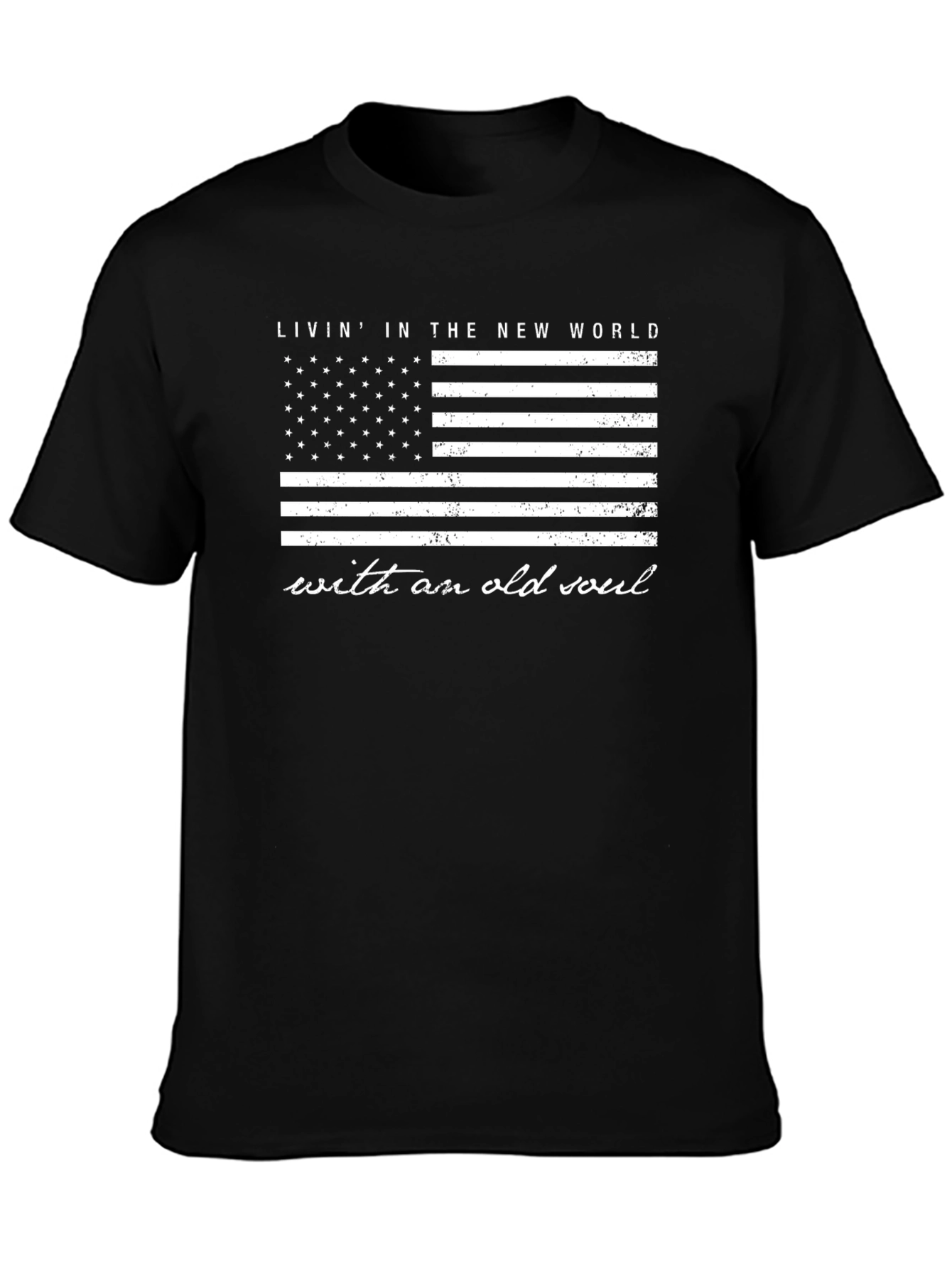 American Flag New World Old Soul Black T-Shirt