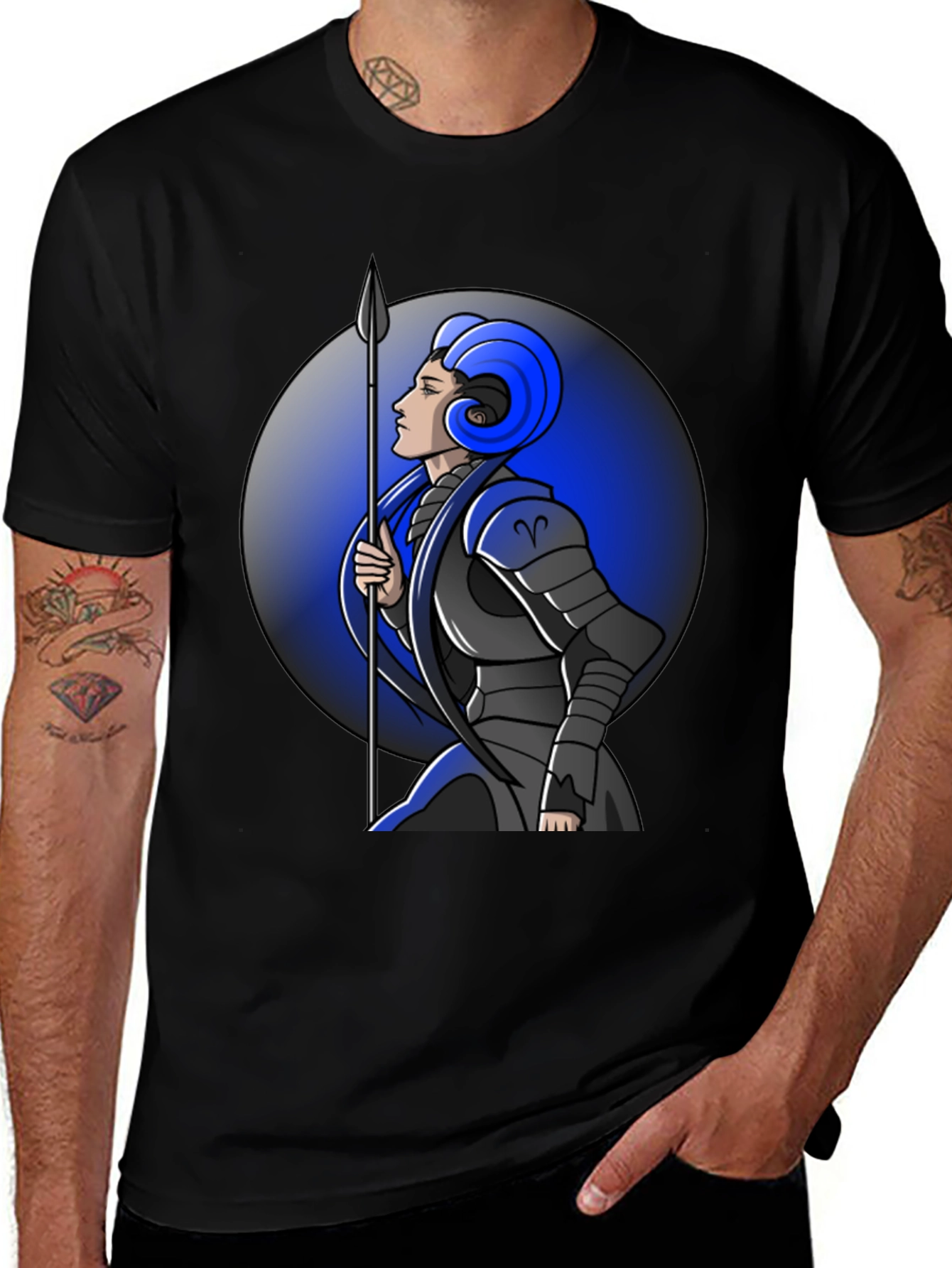 Aries Zodiac Warrior Graphic Tee - Black