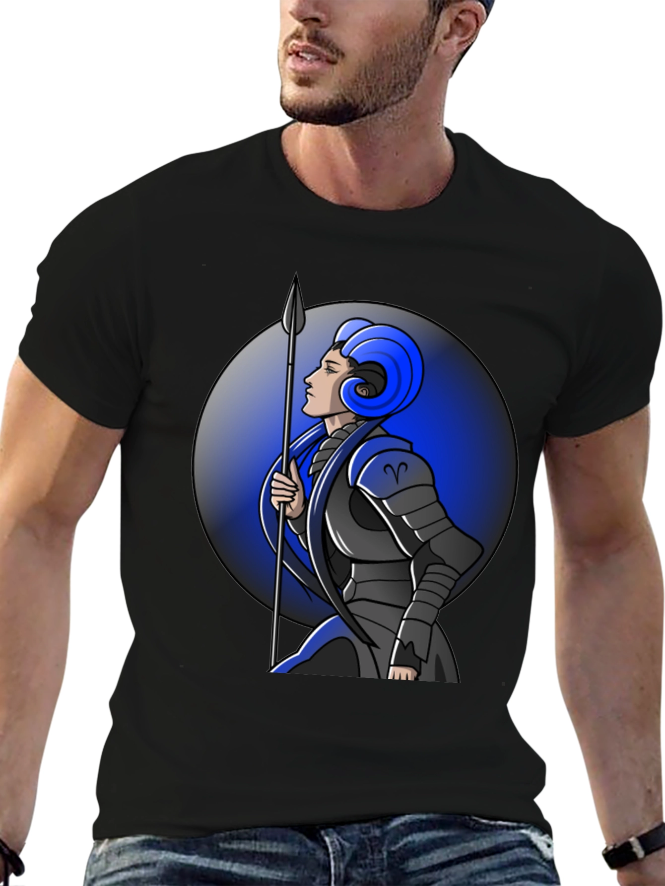 Aries Zodiac Warrior Graphic Tee - Black