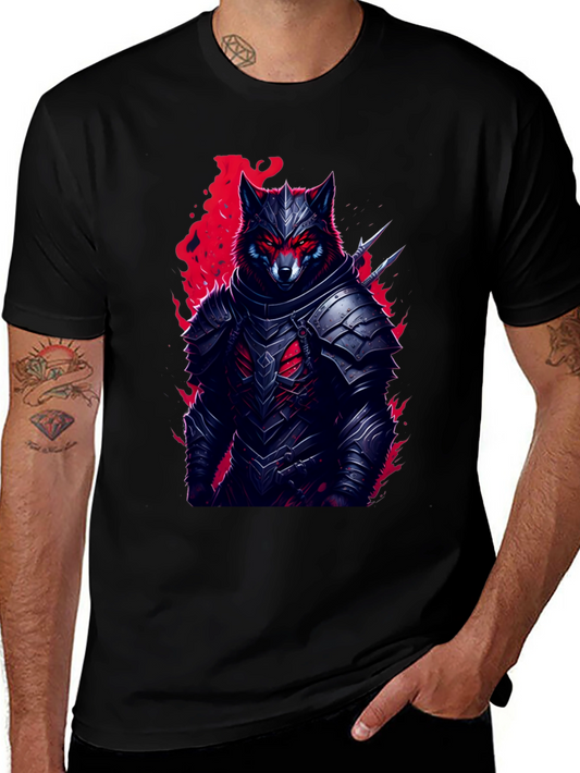 Armored Wolf T-Shirt: Dark Fantasy Style