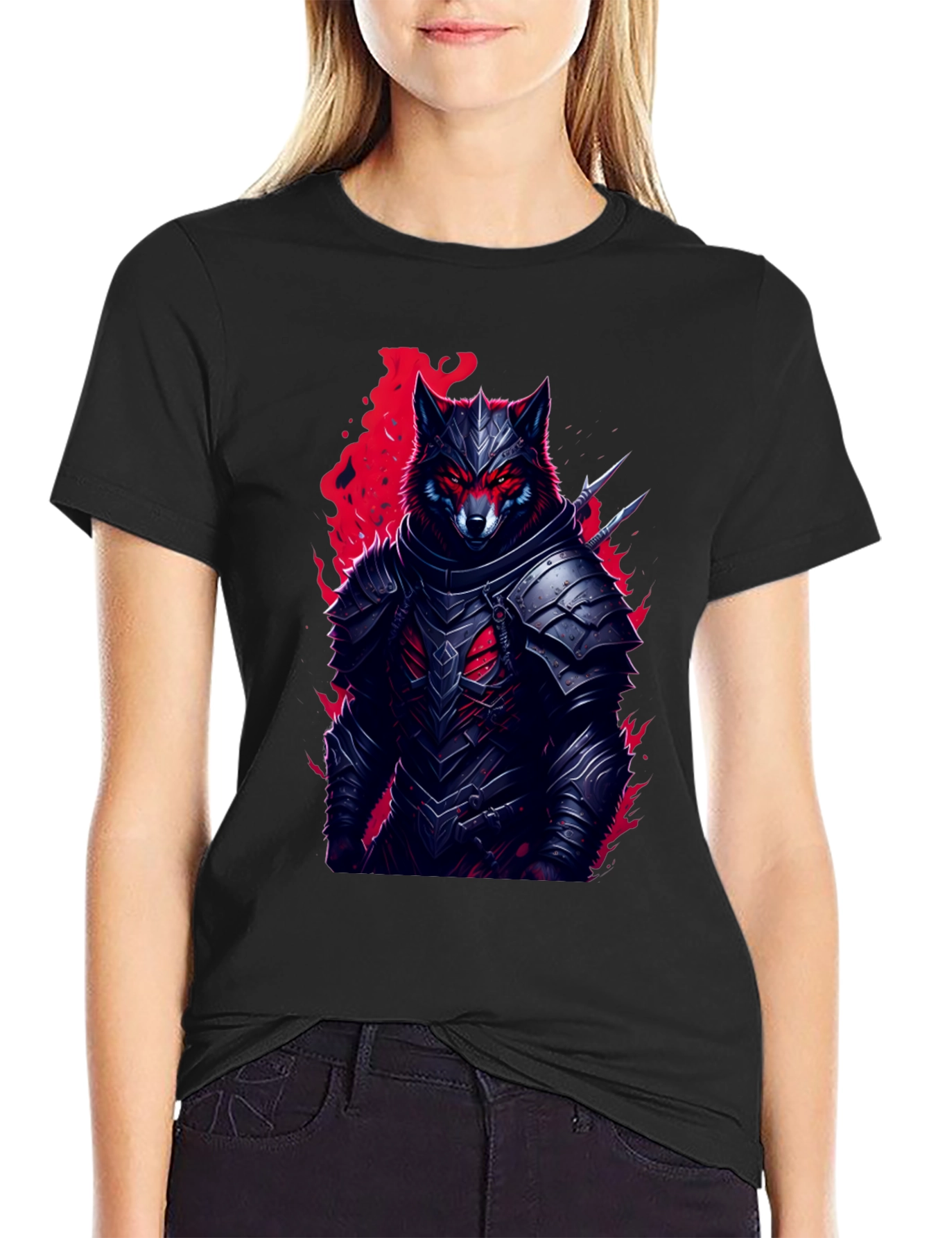 Armored Wolf T-Shirt: Dark Fantasy Style