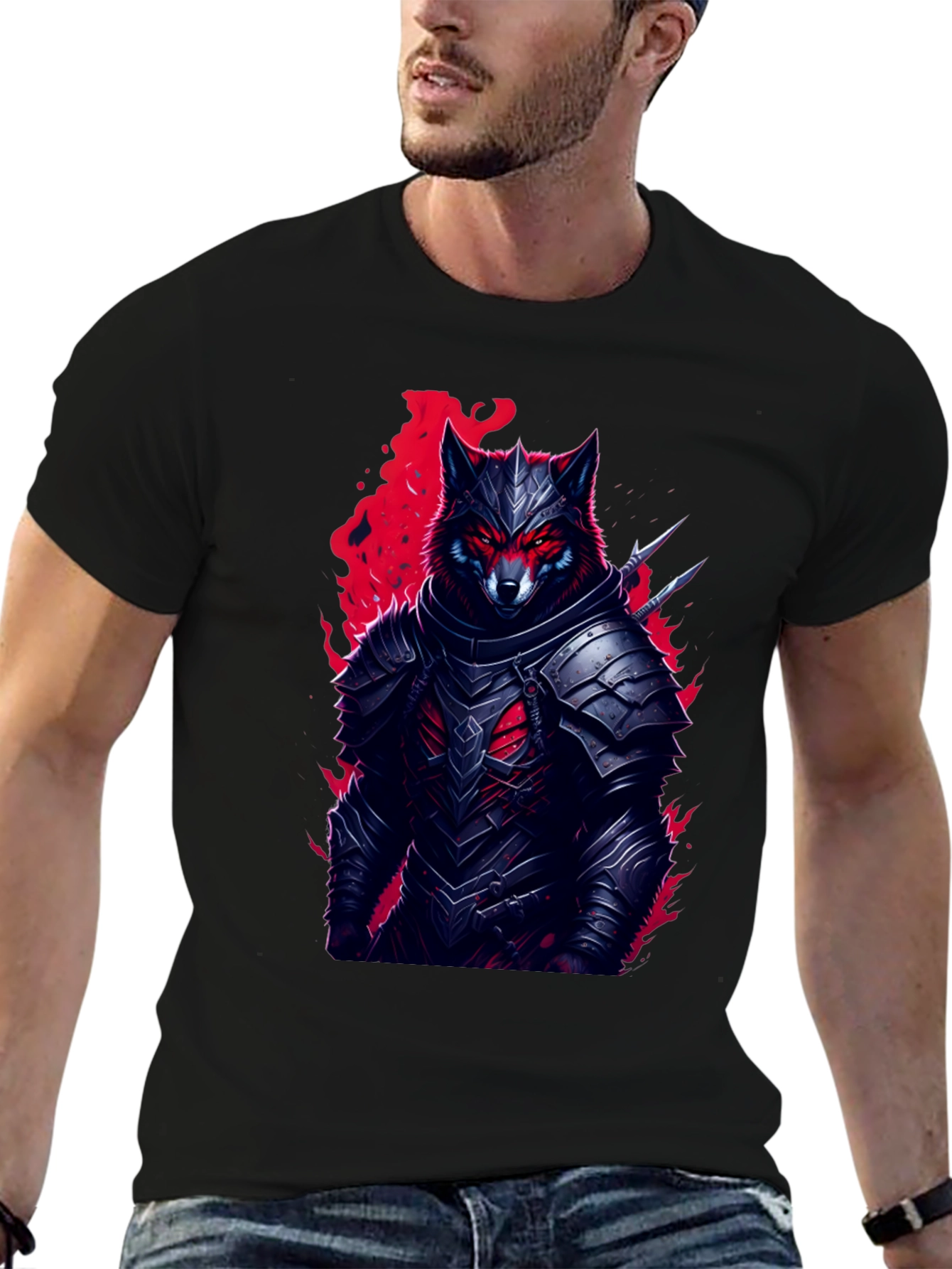 Armored Wolf T-Shirt: Dark Fantasy Style