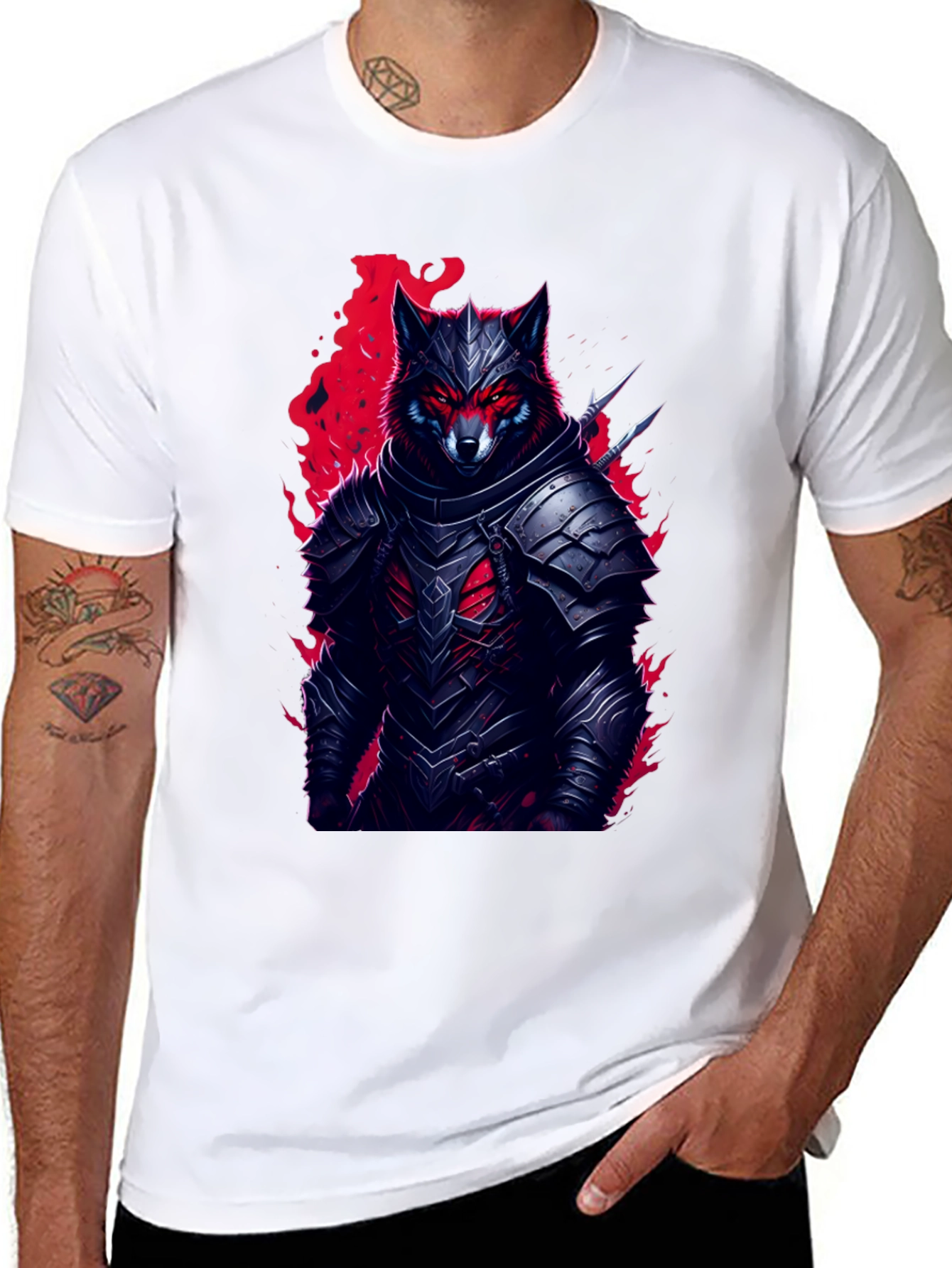 Armored Wolf T-Shirt: Dark Fantasy Style