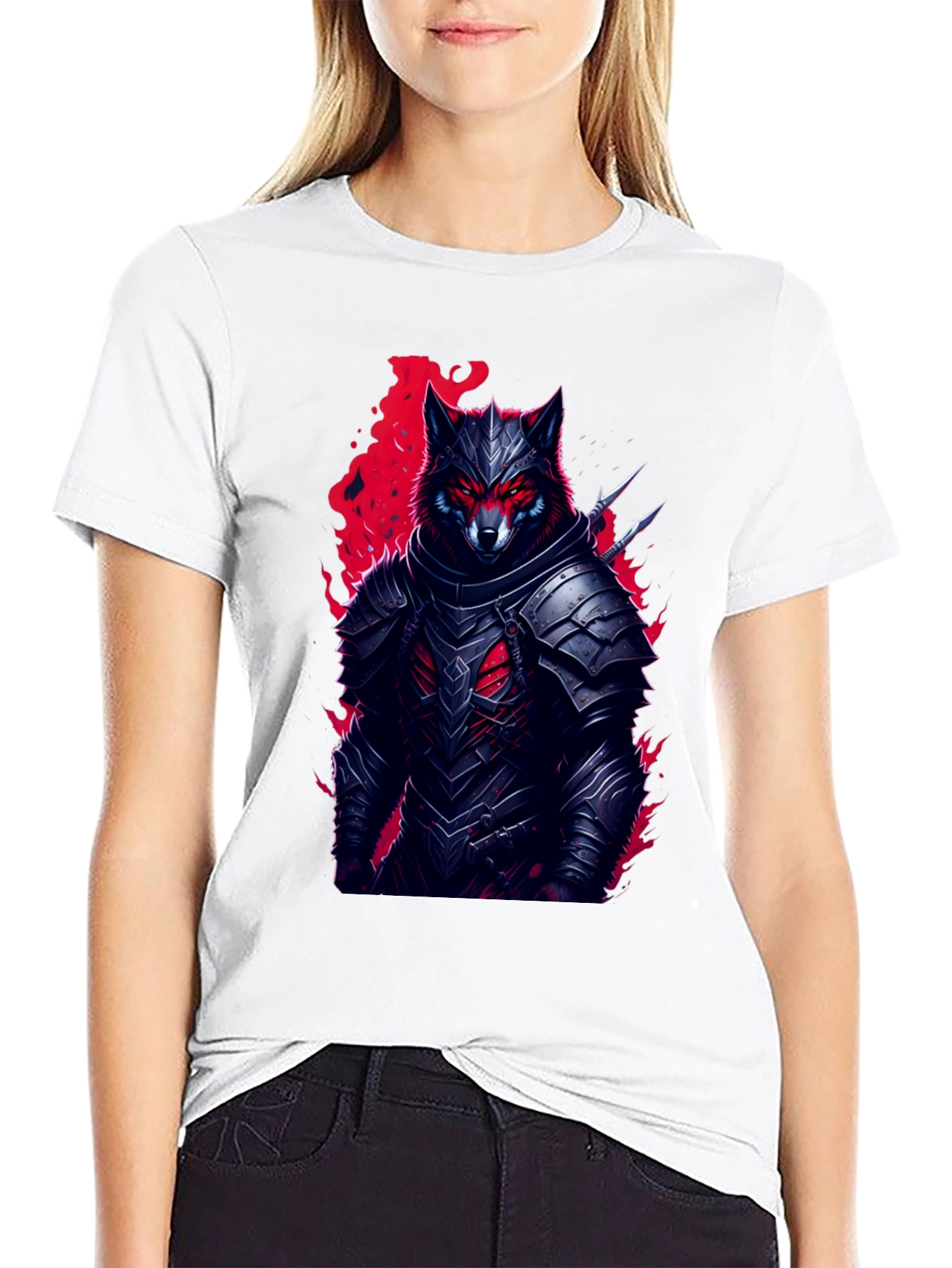 Armored Wolf T-Shirt: Dark Fantasy Style
