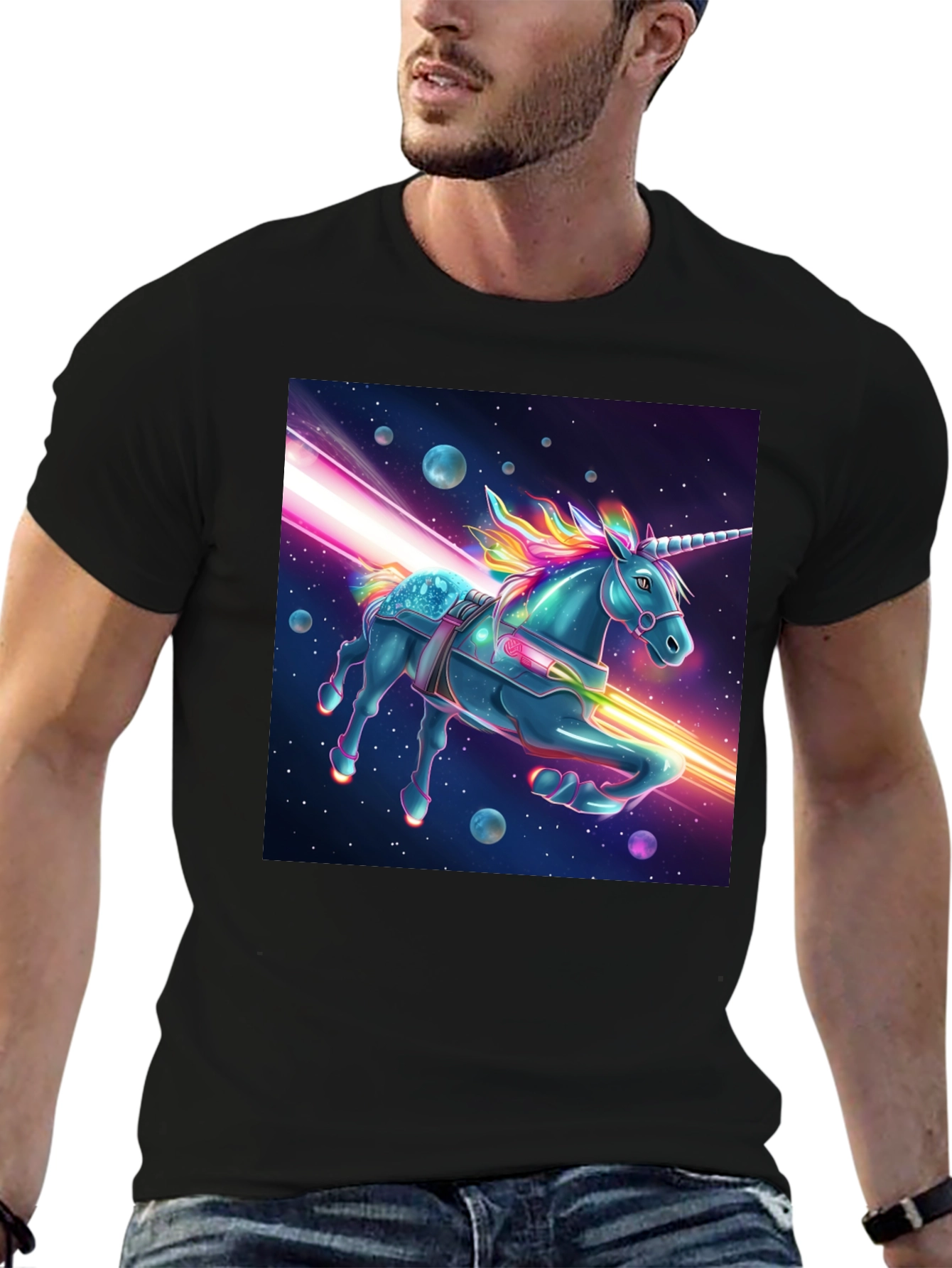 Space Unicorn Graphic Tee - Black