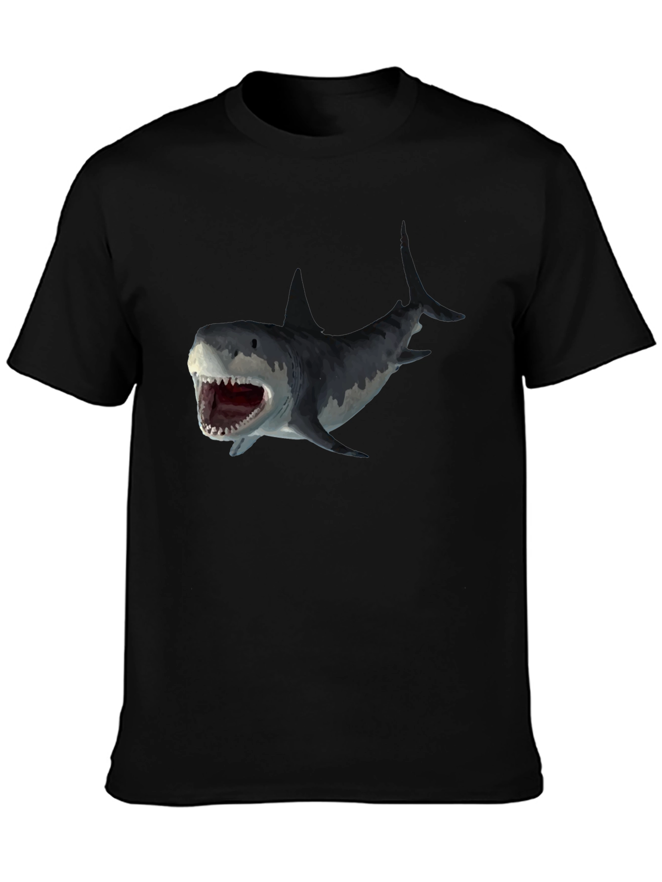 Shark Attack Graphic Tee - Black Cotton T-Shirt