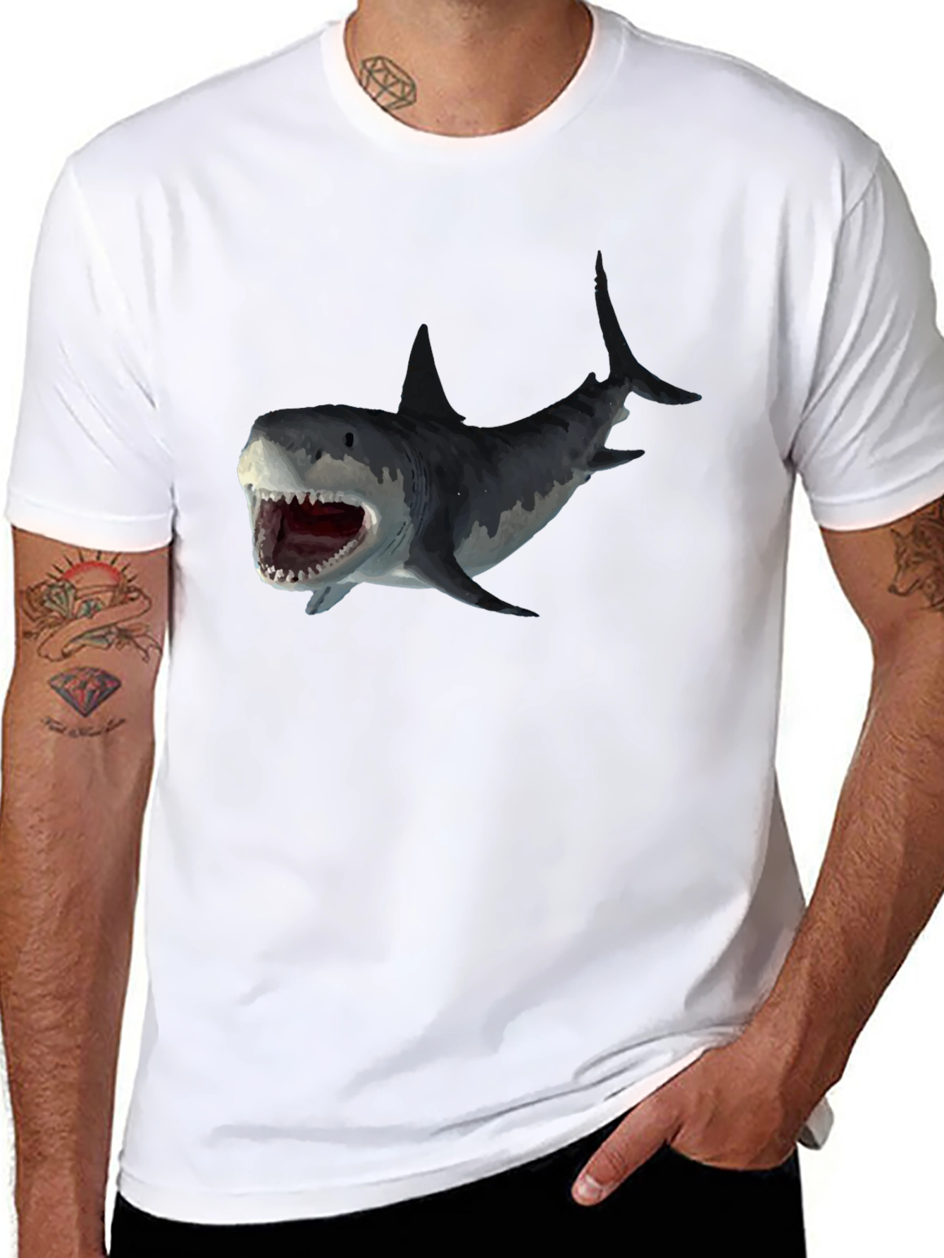 Shark Attack Graphic Tee - Black Cotton T-Shirt