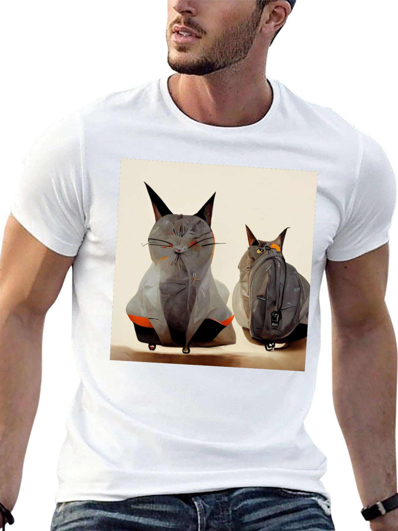 Cat Luggage Graphic Tee - Travel in Style
