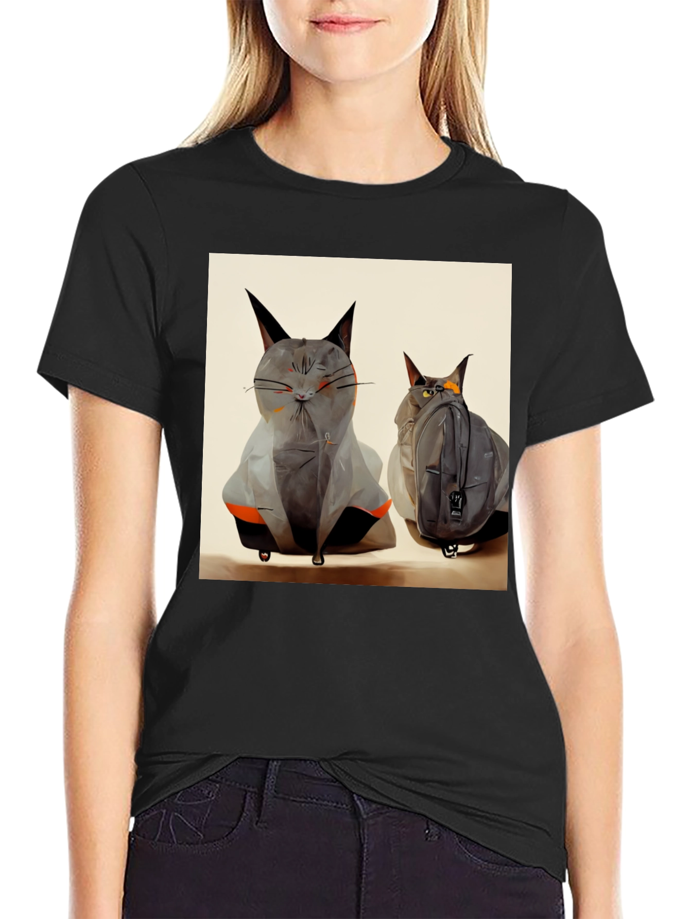 Cat Luggage Graphic Tee - Travel in Style